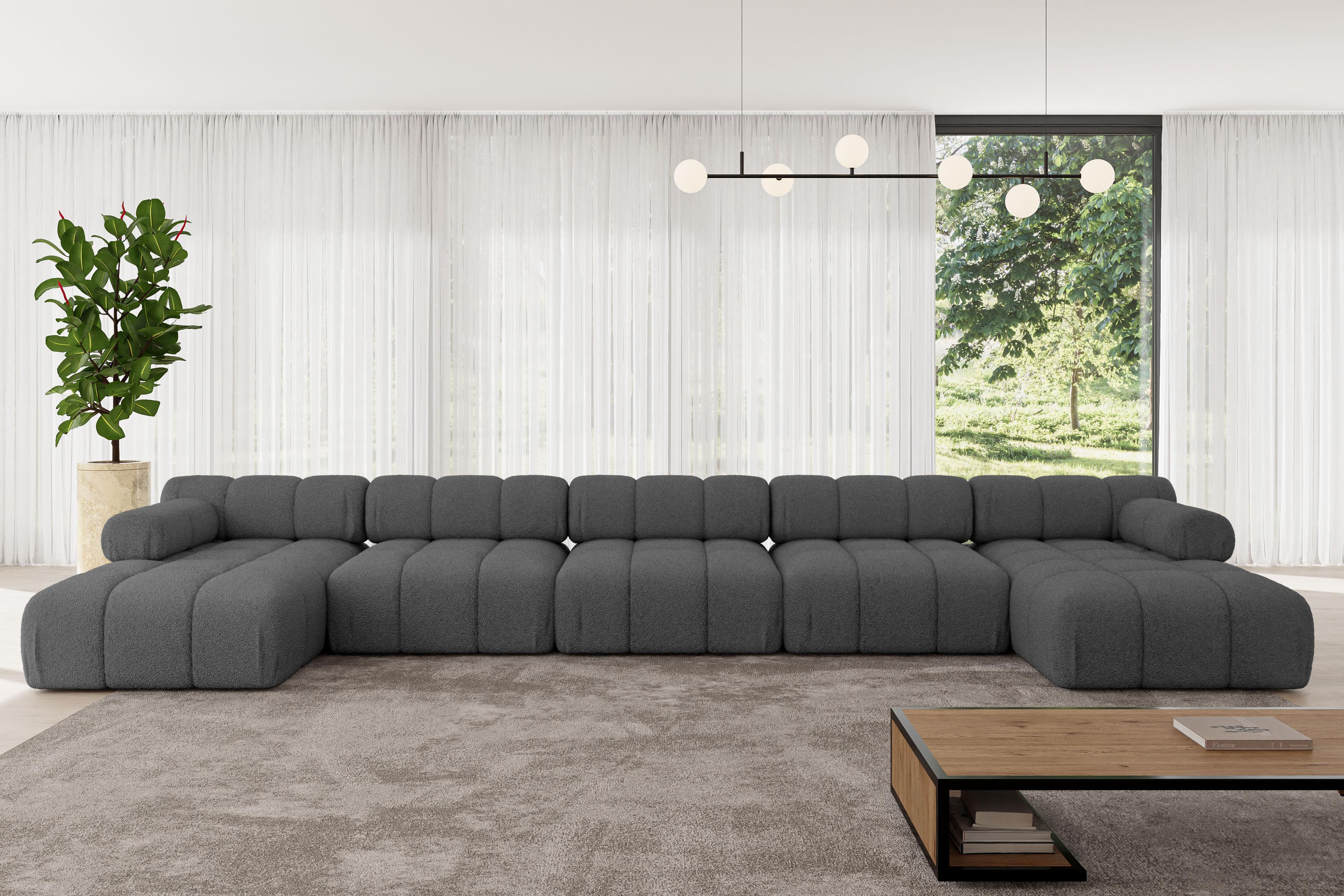WOHNLANDSCHAFT modulares Sofa Tesso-U3 - 475x160x70 cm Grau Bouclé Textil ALTDECOR Möbel > Sofas & Couches > Wohnlandschaften > Wohnlandschaften U-Form Grau