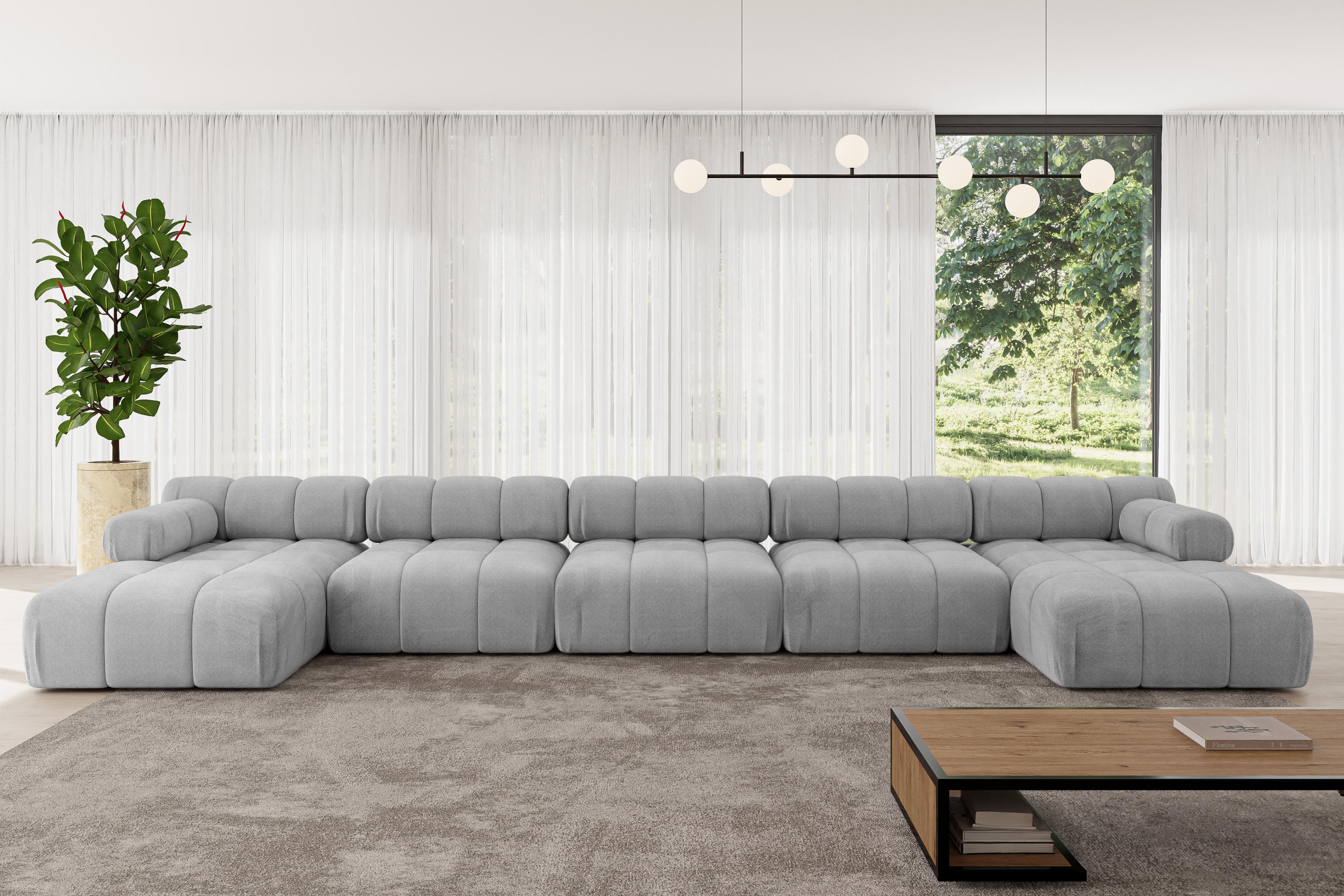 wohnli-moebel-suche-800001327994-1 WOHNLANDSCHAFT modulares Sofa Tesso-U3 - 475x160x70 cm Hellgrau Velours Textil ALTDECOR Möbel > Sofas & Couches > Wohnlandschaften > Wohnlandschaften U-Form Grau