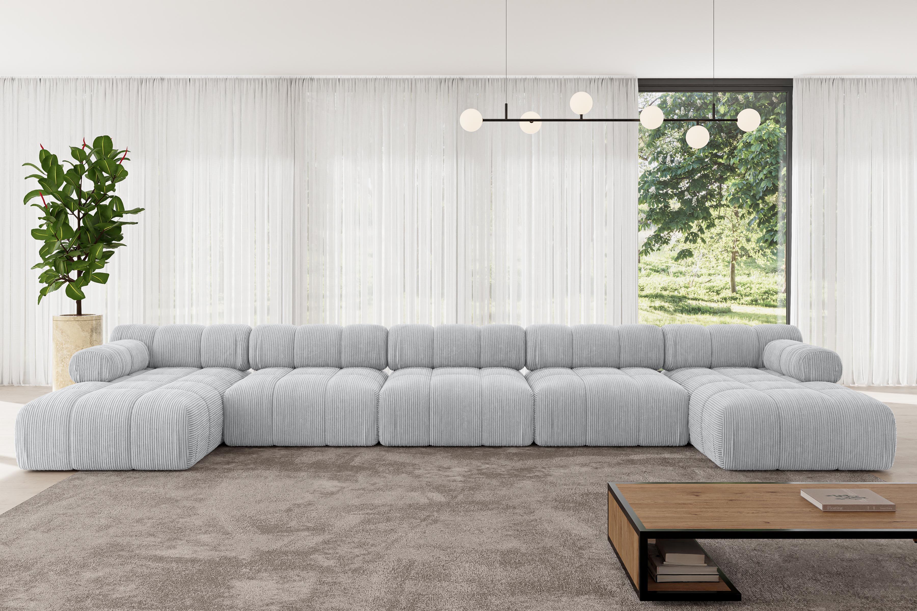 wohnli-moebel-suche-800001328003-1 WOHNLANDSCHAFT modulares Sofa Tesso-U3 - 475x160x70 cm Grau Cord Textil ALTDECOR Möbel > Sofas & Couches > Wohnlandschaften > Wohnlandschaften U-Form Grau