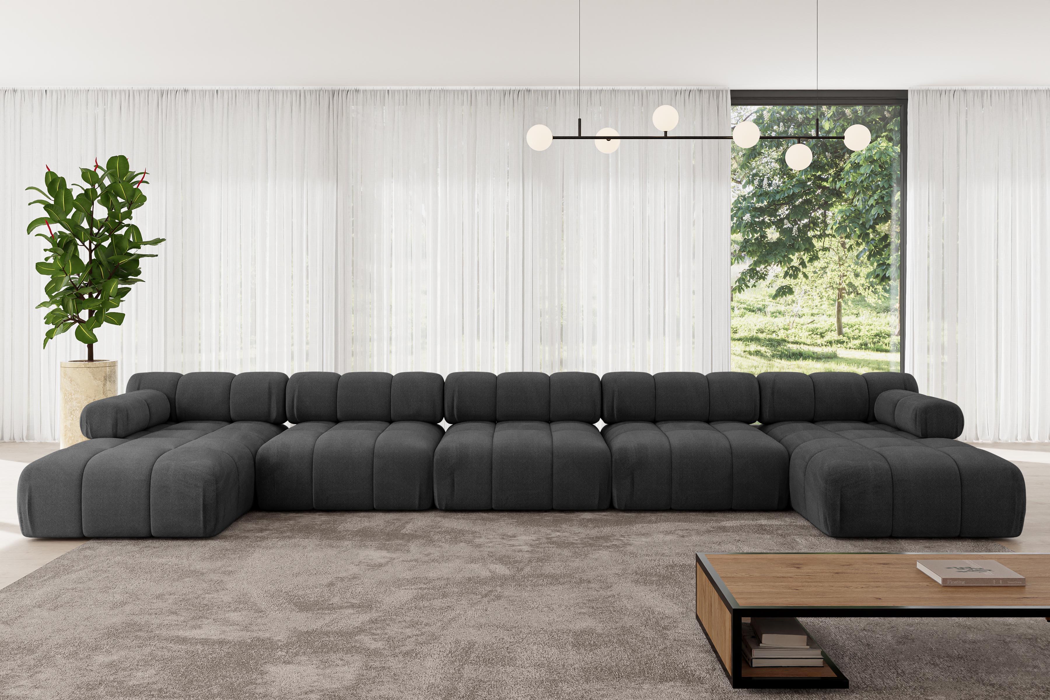 wohnli-moebel-suche-800001328006-1 WOHNLANDSCHAFT modulares Sofa Tesso-U3 - 475x160x70 cm Schwarz Velours Textil ALTDECOR Möbel > Sofas & Couches > Wohnlandschaften > Wohnlandschaften U-Form Schwarz