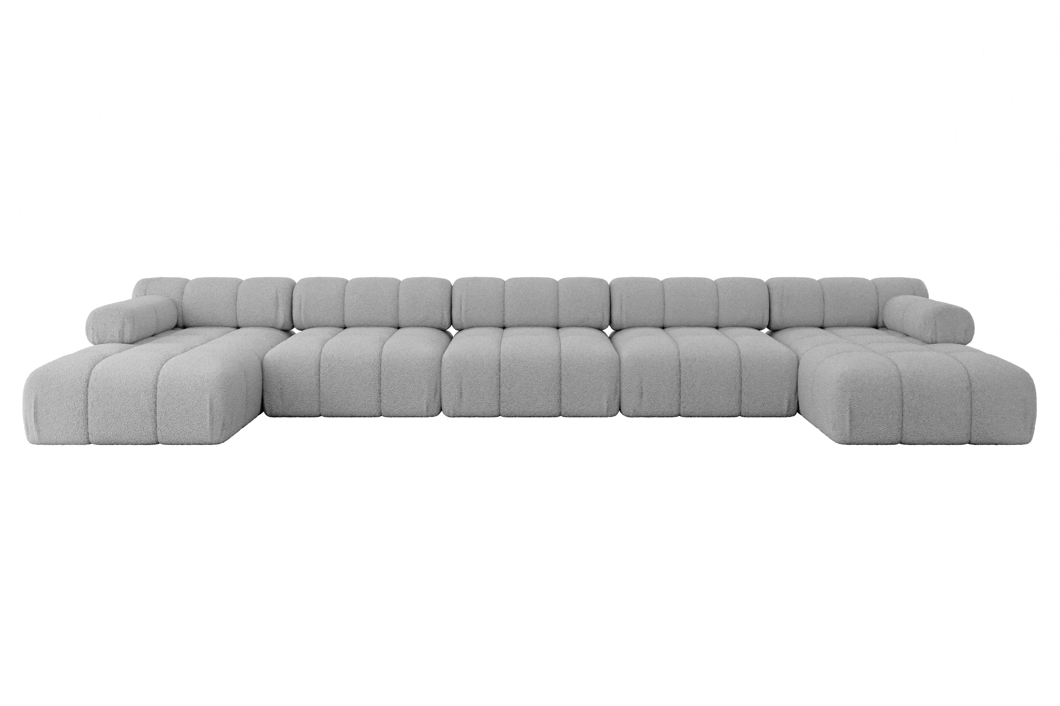Wohnli Möbelsuche - WOHNLANDSCHAFT modulares Sofa Tesso-U3 - 475x160x70 cm Hellgrau Bouclé