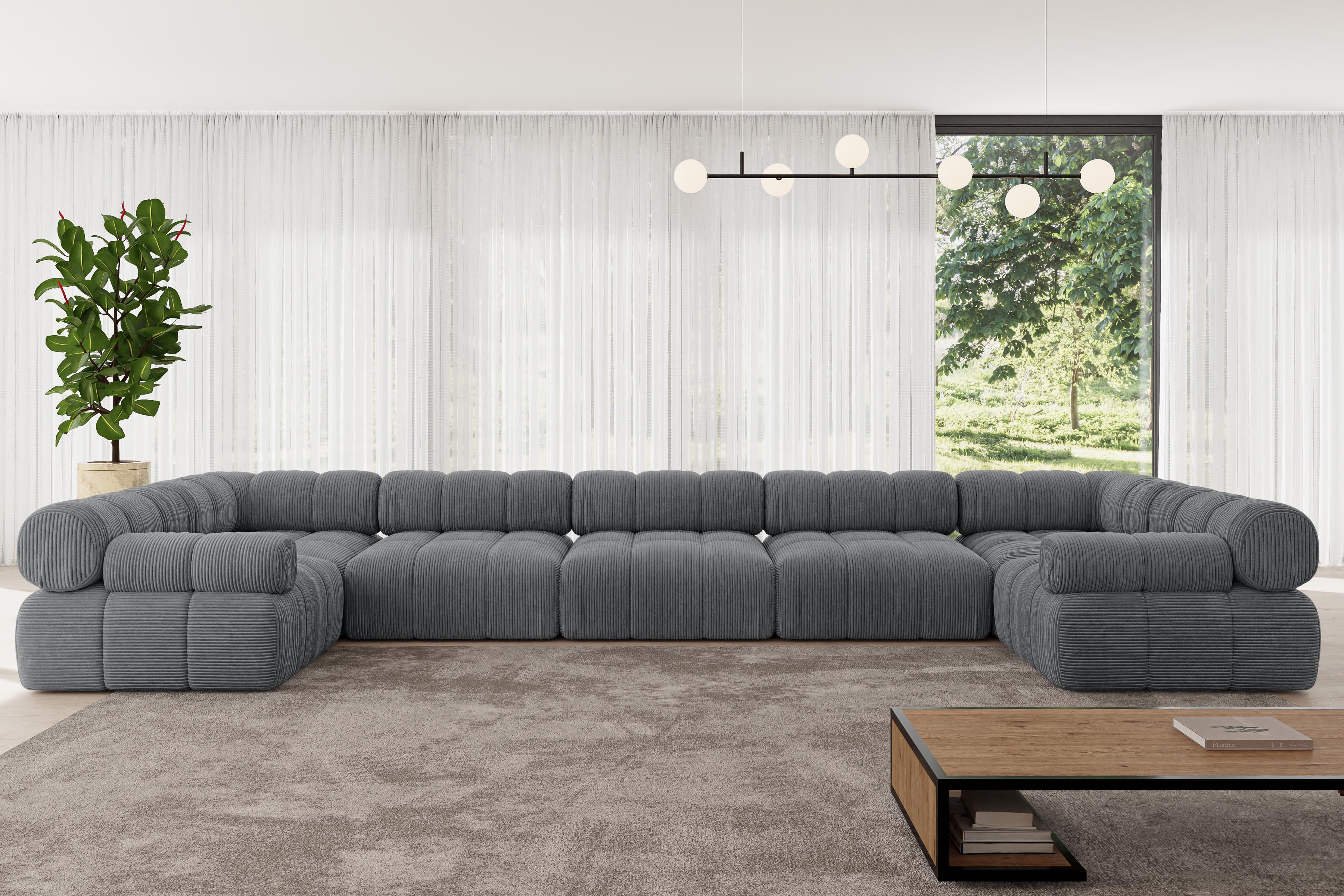 WOHNLANDSCHAFT modulares Sofa Birno-U3 - 475x190x70 cm Dunkelgrau Cord Textil ALTDECOR Möbel > Sofas & Couches > Wohnlandschaften > Wohnlandschaften U-Form Grau