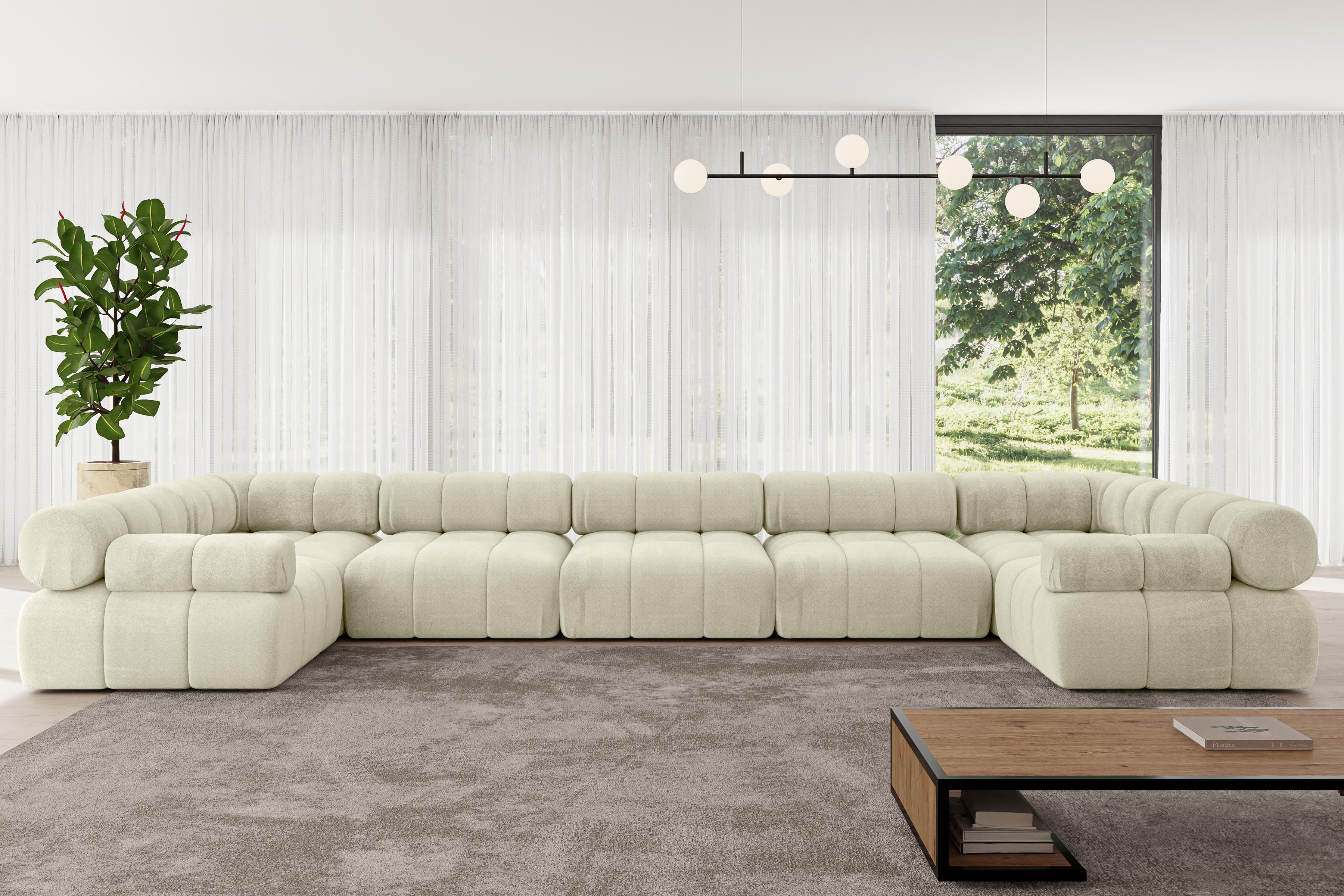 WOHNLANDSCHAFT modulares Sofa Birno-U3 - 475x190x70 cm Beige Velours Textil ALTDECOR Möbel > Sofas & Couches > Wohnlandschaften > Wohnlandschaften U-Form Beige