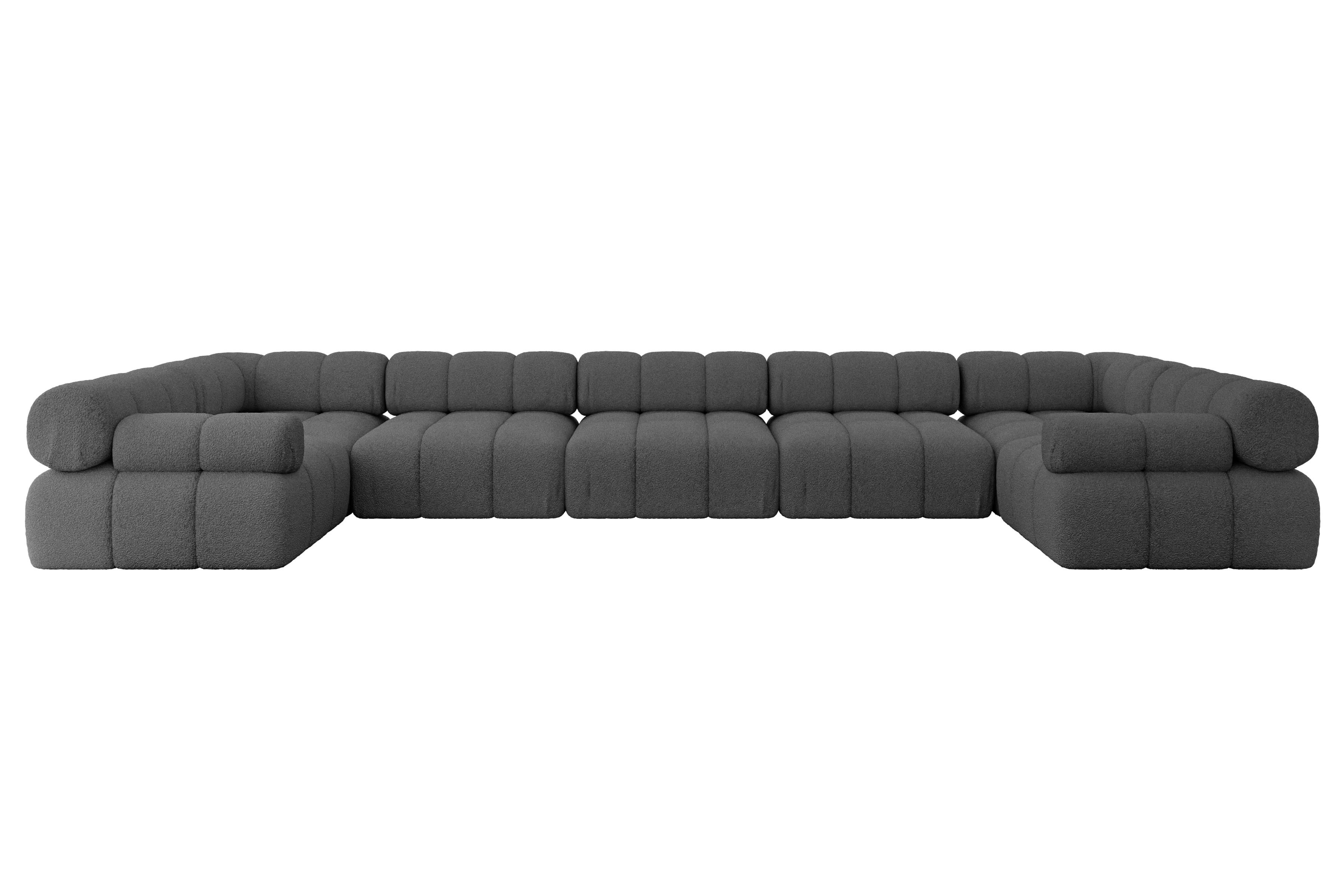 Wohnli Möbelsuche - WOHNLANDSCHAFT modulares Sofa Birno-U3 - 475x190x70 cm Grau Bouclé