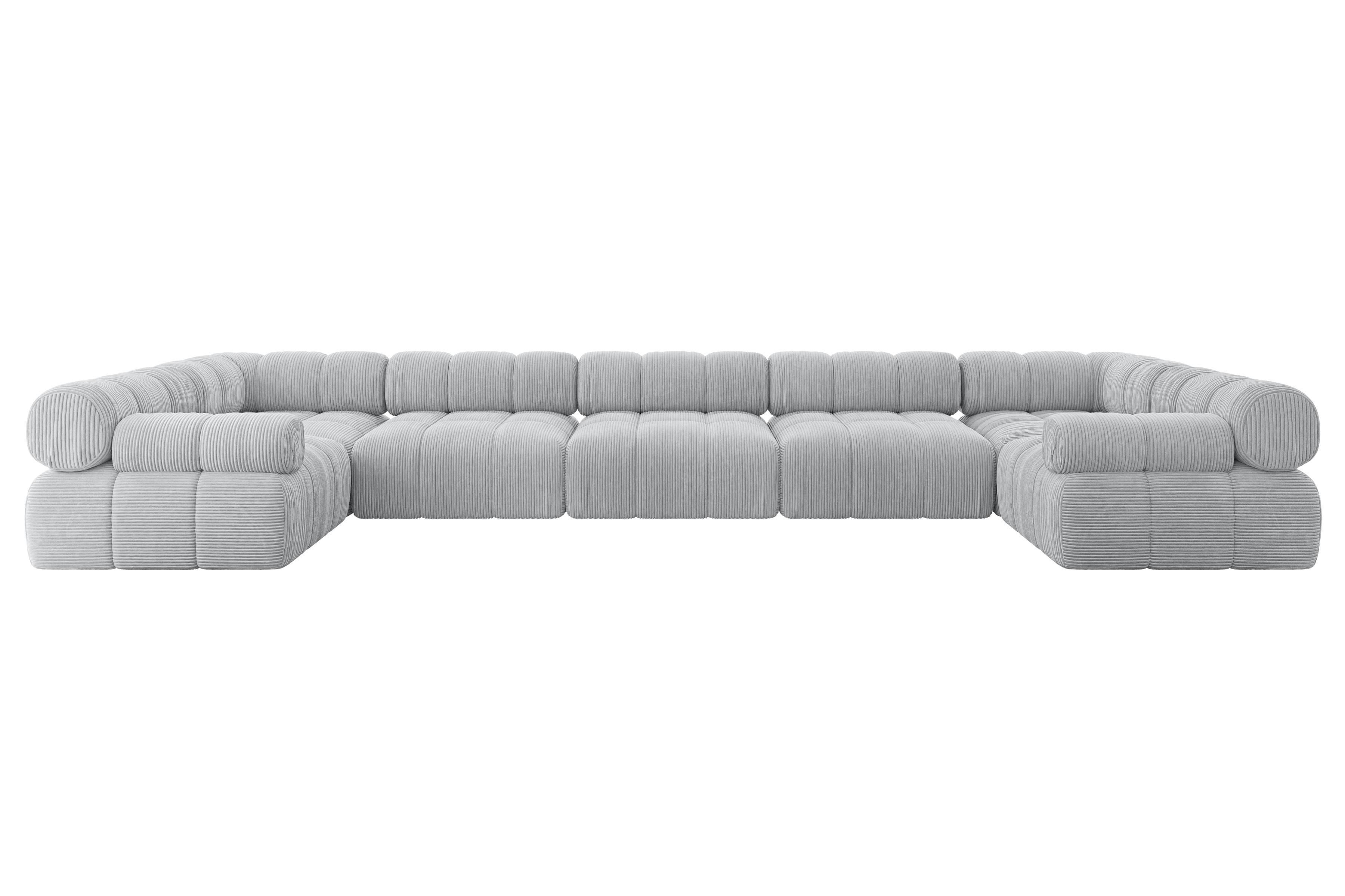 Wohnli Möbelsuche - WOHNLANDSCHAFT modulares Sofa Birno-U3 - 475x190x70 cm Grau Cord