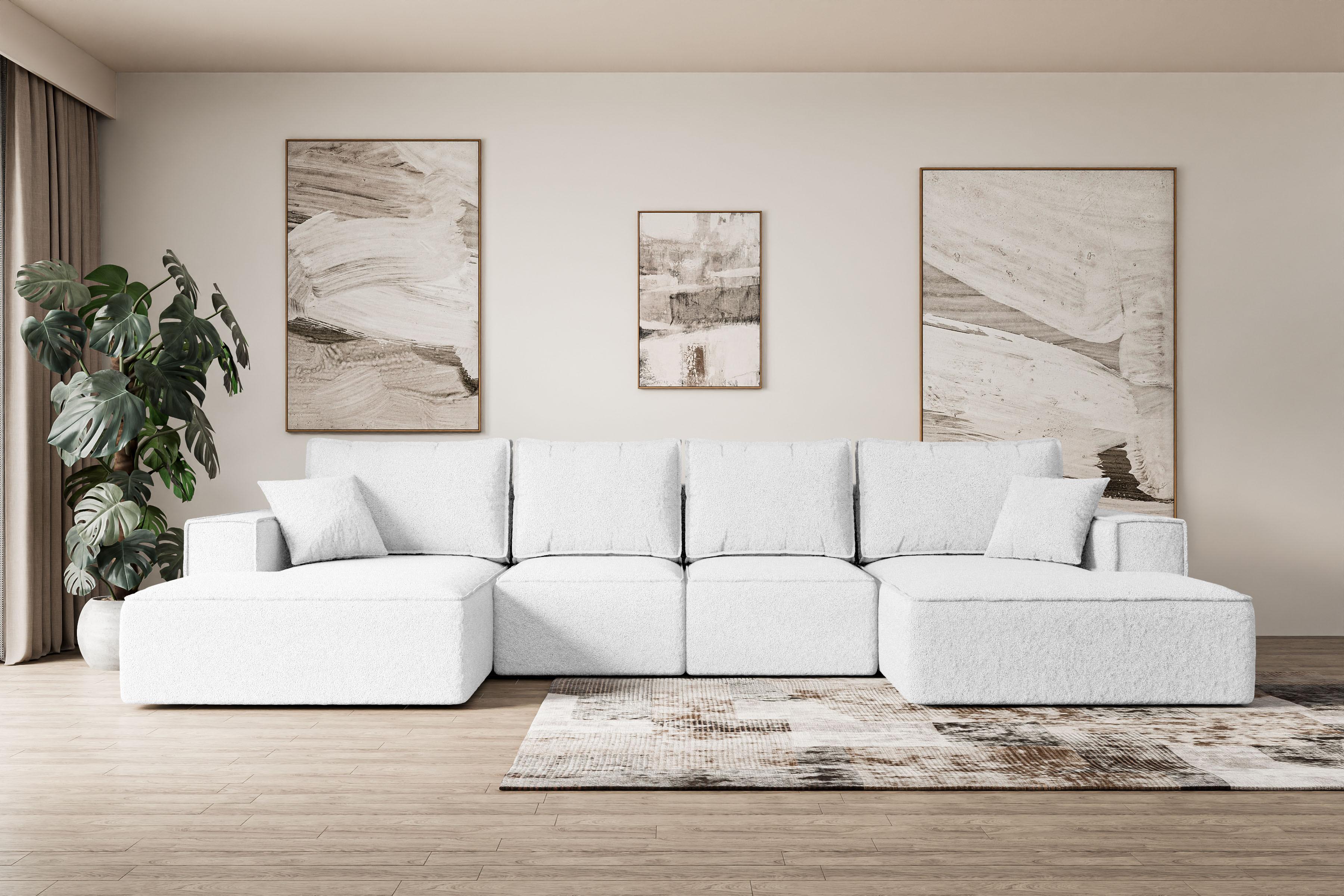 WOHNLANDSCHAFT mit Schlaffunktion und Bettkasten SIERRA-U-S - 349x161x87 cm Weiß Bouclé Textil ALTDECOR Möbel > Sofas & Couches > Wohnlandschaften > Wohnlandschaften U-Form Weiß