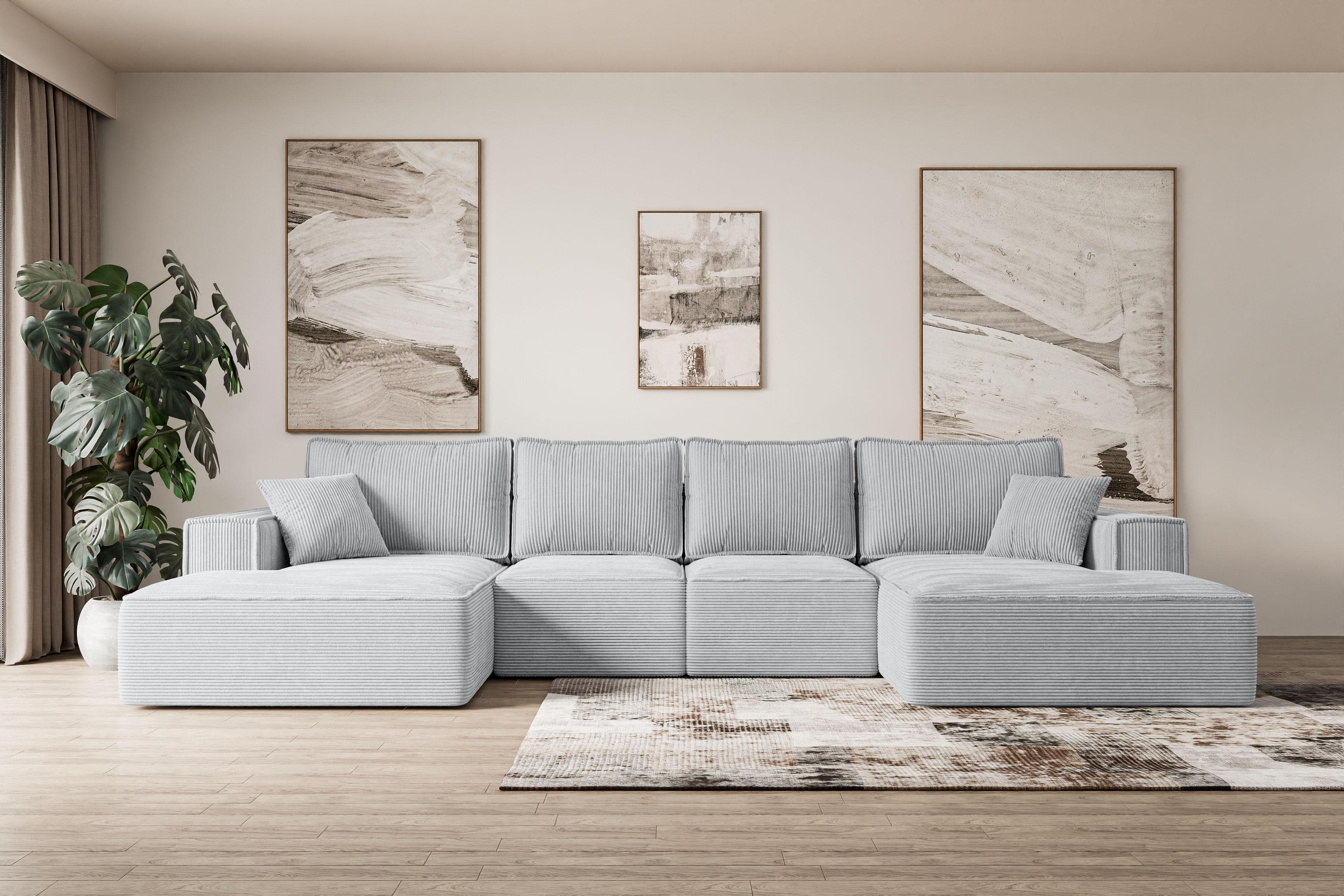 wohnli-moebel-suche-800001328038-1 WOHNLANDSCHAFT mit Schlaffunktion und Bettkasten SIERRA-U-S - 349x161x87 cm Grau Cord Textil ALTDECOR Möbel > Sofas & Couches > Wohnlandschaften > Wohnlandschaften U-Form Grau