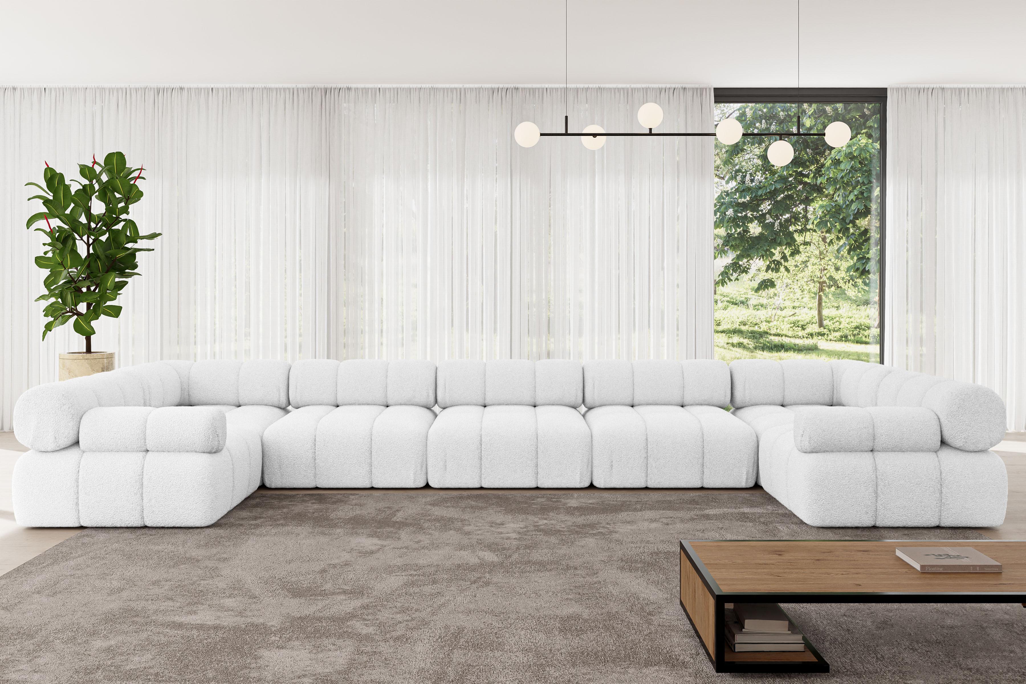 WOHNLANDSCHAFT modulares Sofa Birno-U3 - 475x190x70 cm Weiß Bouclé Textil ALTDECOR Möbel > Sofas & Couches > Wohnlandschaften > Wohnlandschaften U-Form Weiß