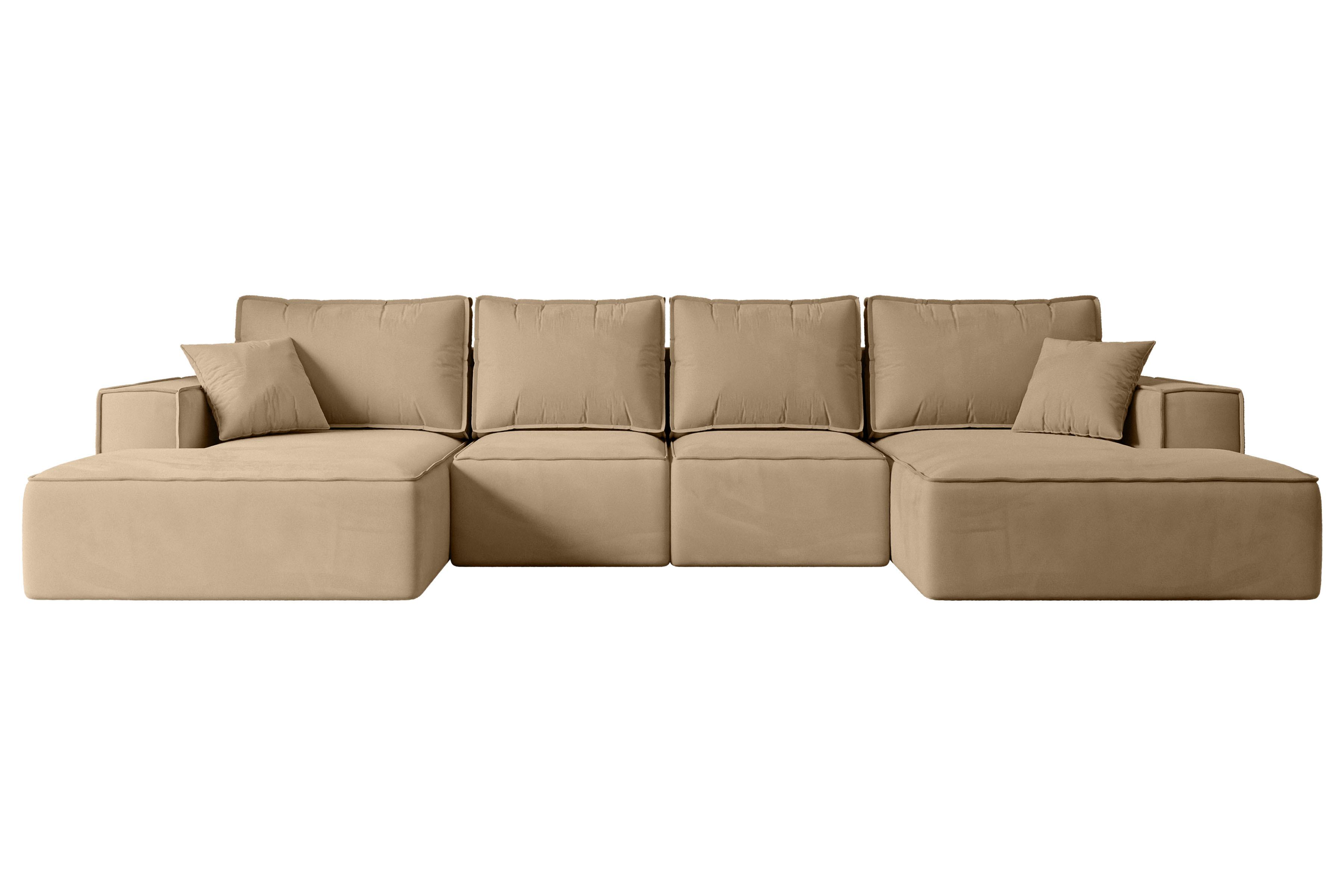 Wohnli Möbelsuche - WOHNLANDSCHAFT mit Schlaffunktion und Bettkasten SIERRA-U-S - 349x161x87 cm Beige Velours