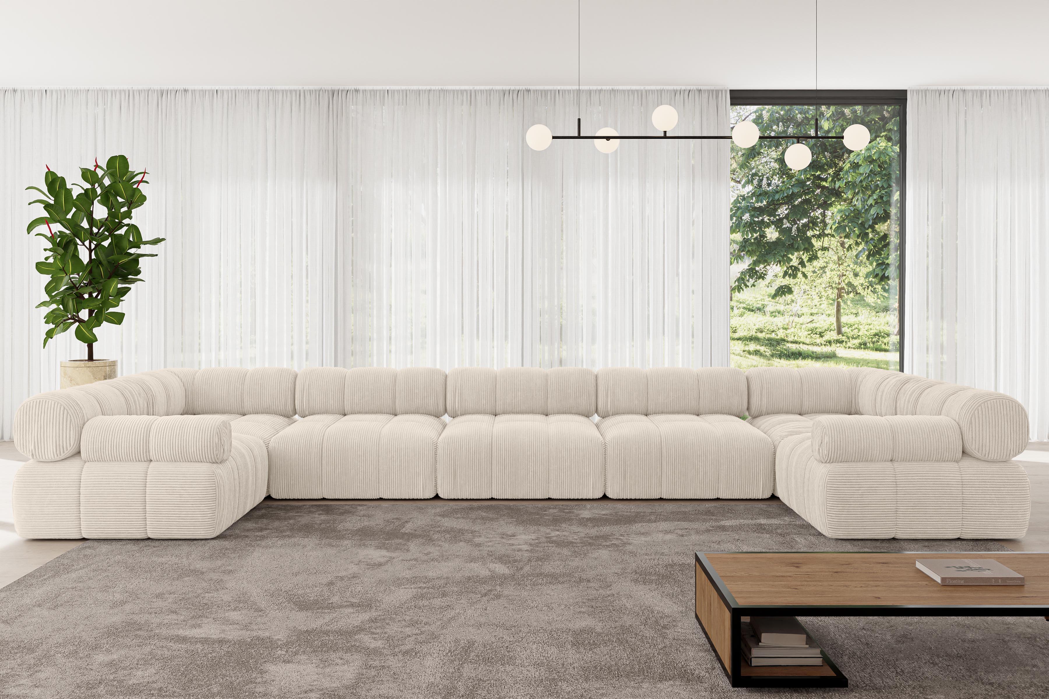 wohnli-moebel-suche-800001328050-1 WOHNLANDSCHAFT modulares Sofa Birno-U3 - 475x190x70 cm Beige Cord Textil ALTDECOR Möbel > Sofas & Couches > Wohnlandschaften > Wohnlandschaften U-Form Beige