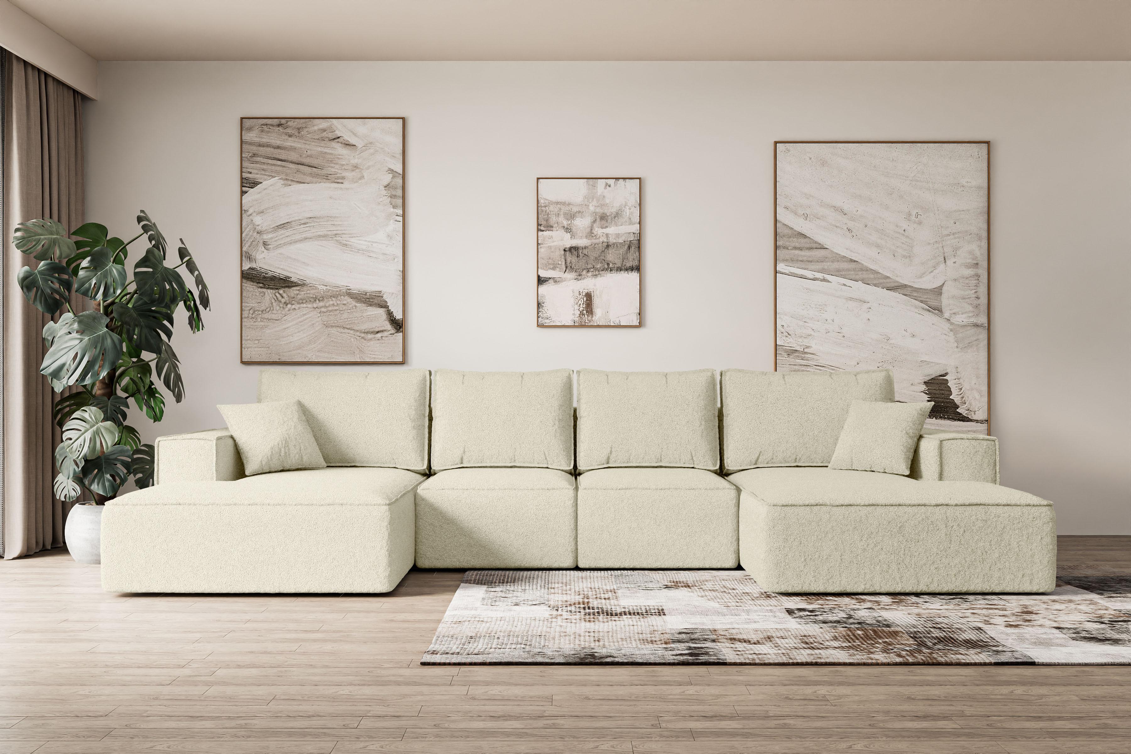 WOHNLANDSCHAFT mit Schlaffunktion und Bettkasten SIERRA-U-S - 349x161x87 cm Beige Bouclé Textil ALTDECOR Möbel > Sofas & Couches > Wohnlandschaften > Wohnlandschaften U-Form Beige