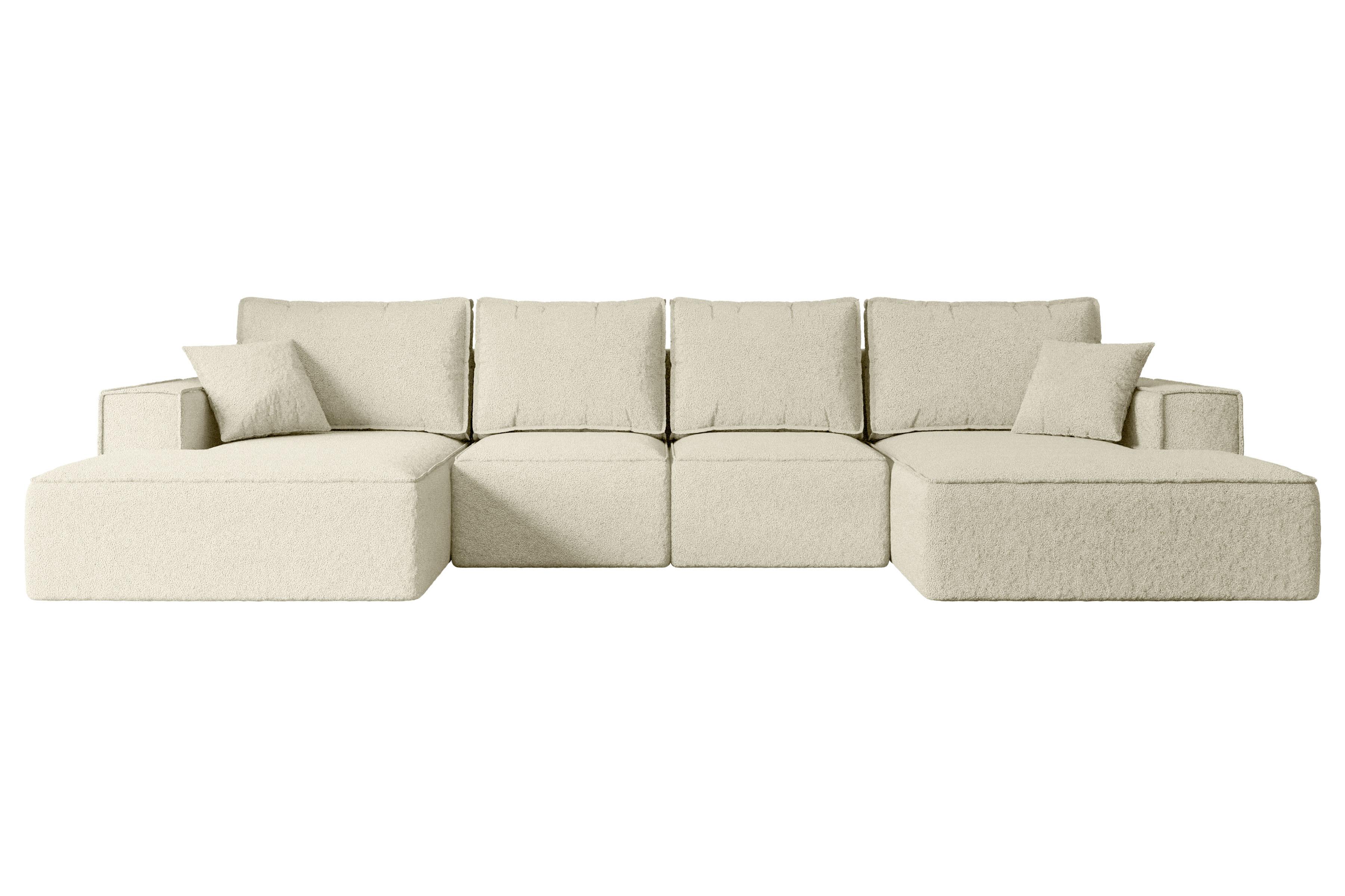 Wohnli Möbelsuche - WOHNLANDSCHAFT mit Schlaffunktion und Bettkasten SIERRA-U-S - 349x161x87 cm Beige Bouclé