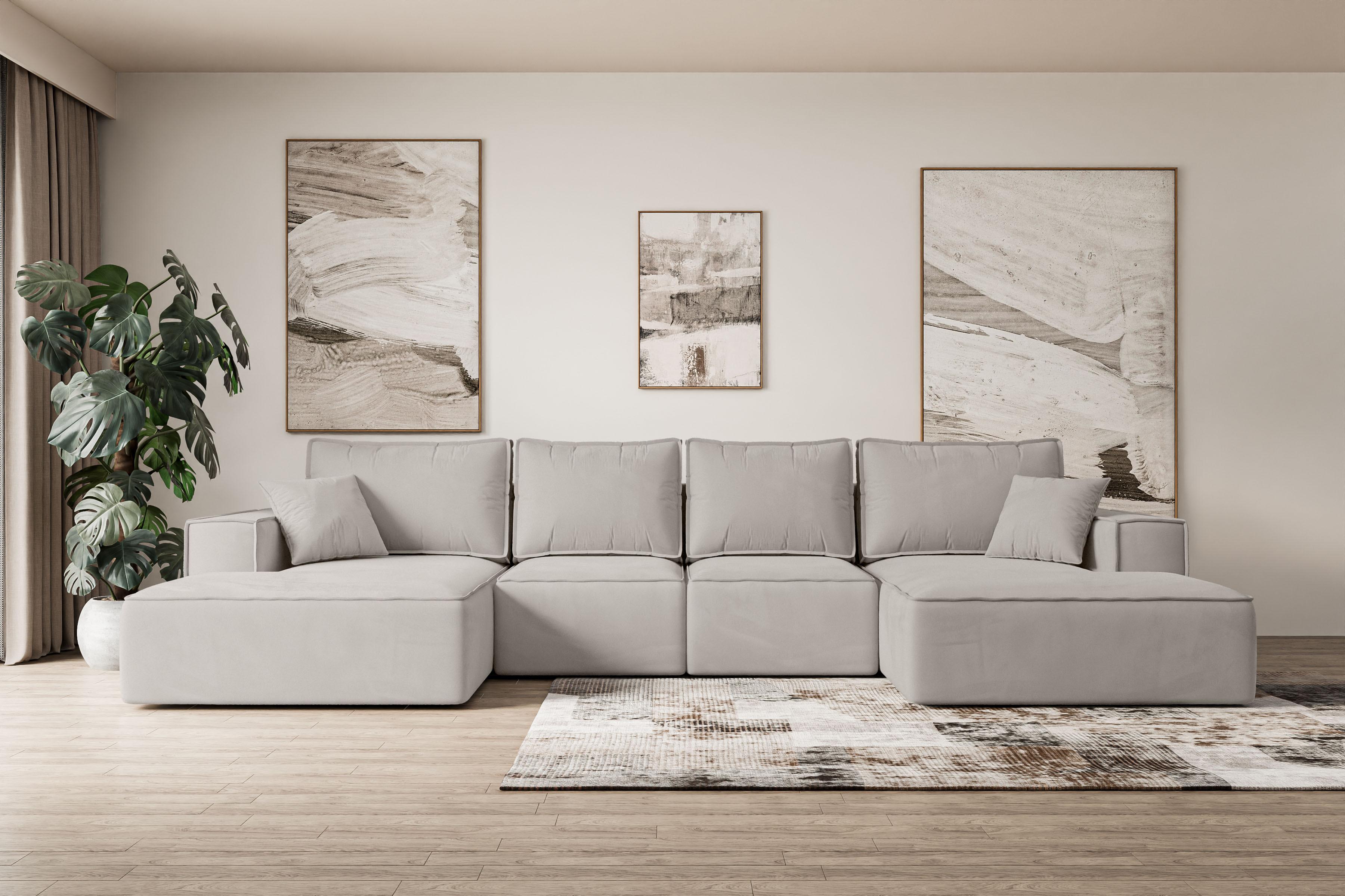 WOHNLANDSCHAFT mit Schlaffunktion und Bettkasten SIERRA-U-S - 349x161x87 cm Hellbraun Velours Textil ALTDECOR Möbel > Sofas & Couches > Wohnlandschaften > Wohnlandschaften U-Form Braun