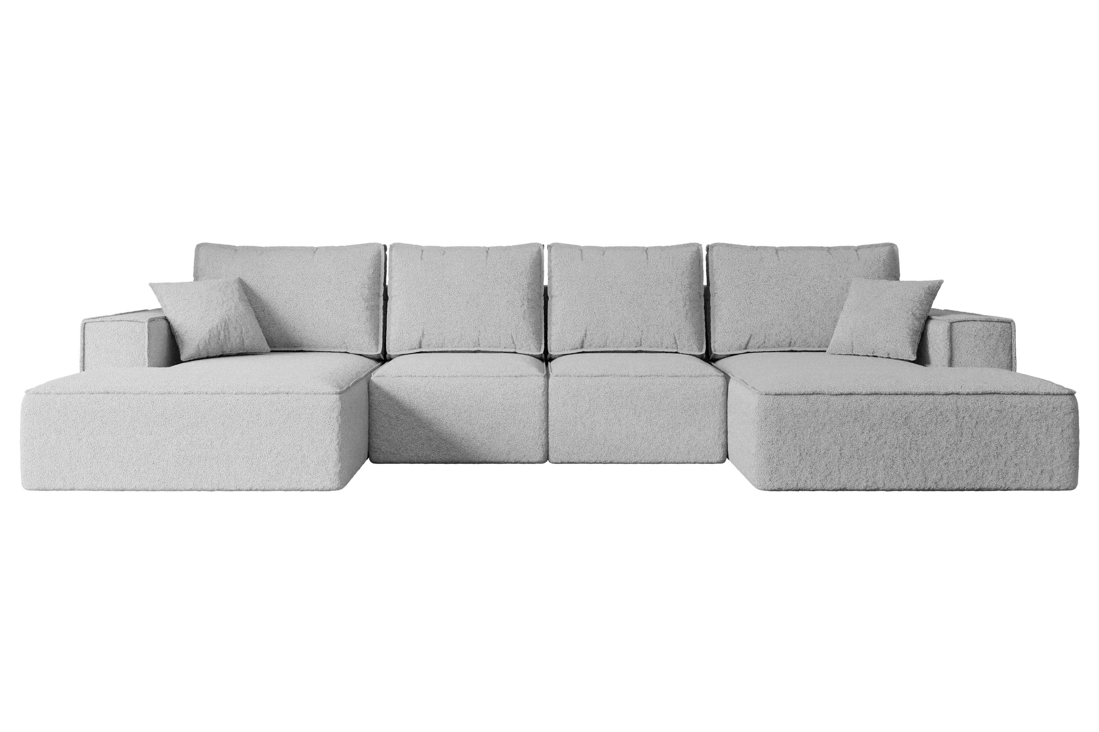 Wohnli Möbelsuche - WOHNLANDSCHAFT mit Schlaffunktion und Bettkasten SIERRA-U-S - 349x161x87 cm Hellgrau Bouclé