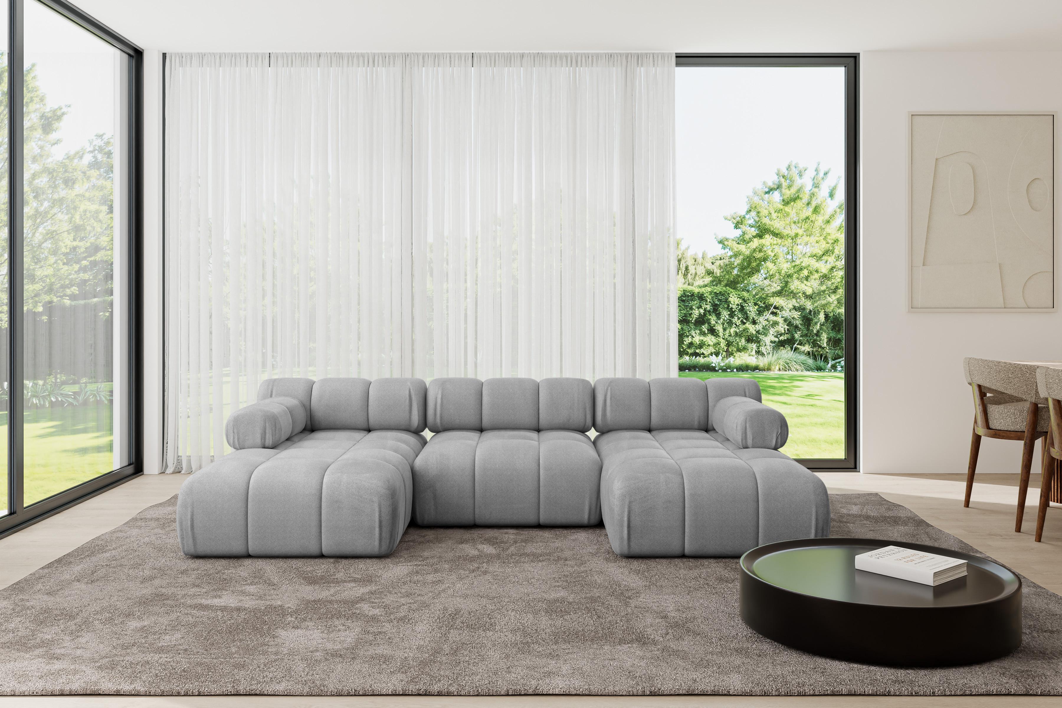 WOHNLANDSCHAFT modulares Sofa Tesso-U1 - 285x160x70 cm Hellgrau Velours Textil ALTDECOR Möbel > Sofas & Couches > Wohnlandschaften > Wohnlandschaften U-Form Grau