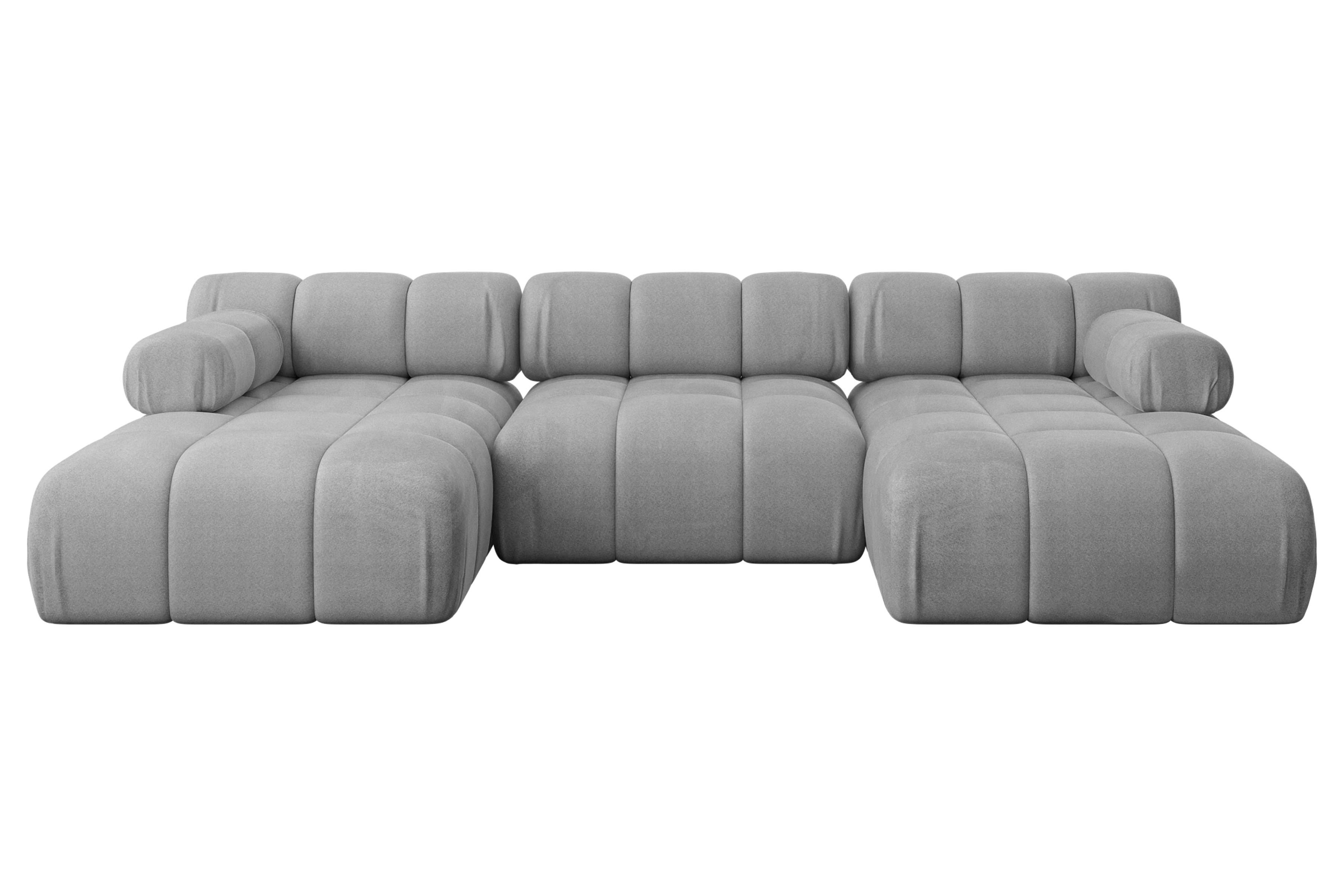 Wohnli Möbelsuche - WOHNLANDSCHAFT modulares Sofa Tesso-U1 - 285x160x70 cm Hellgrau Velours