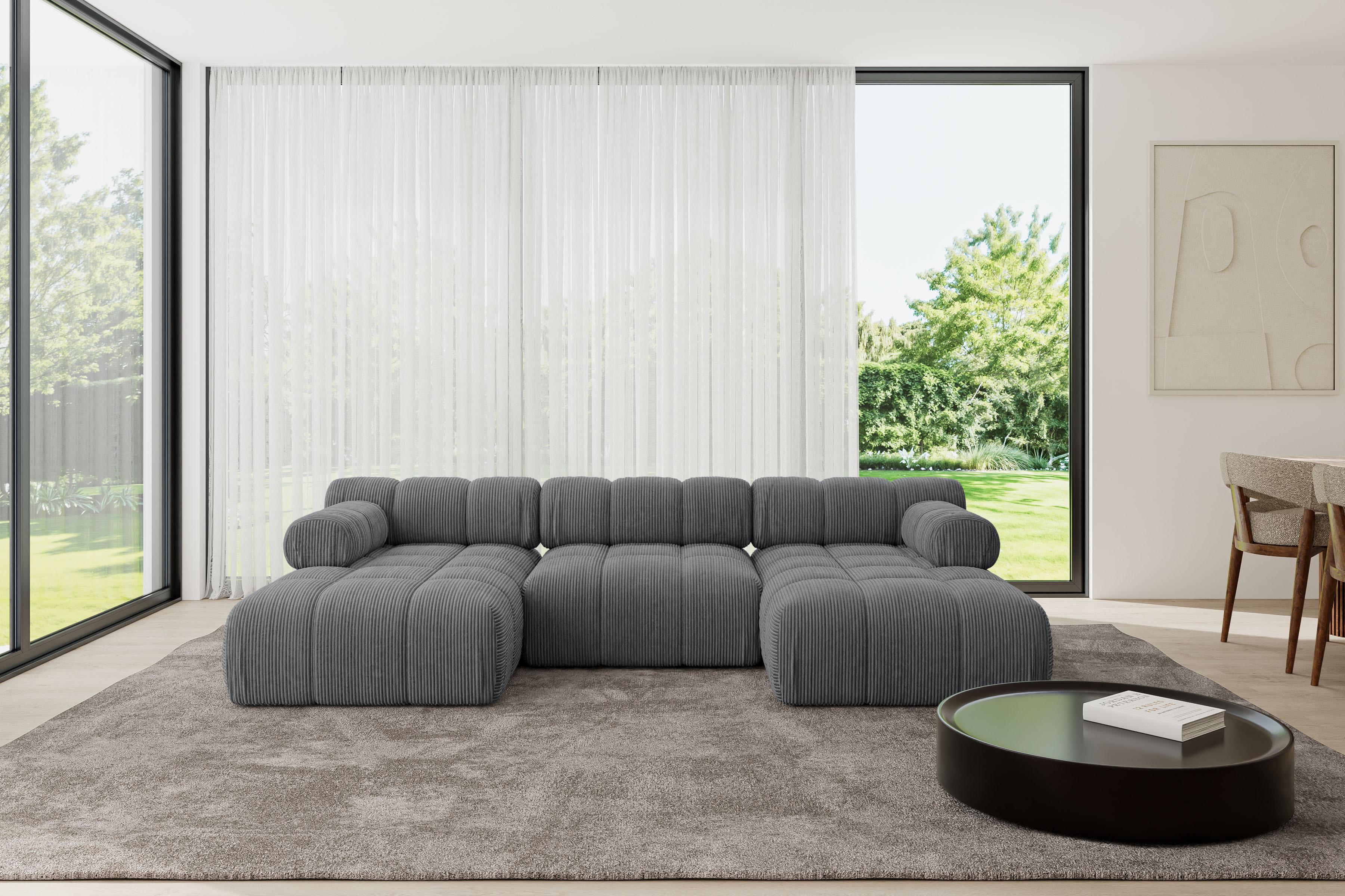 WOHNLANDSCHAFT modulares Sofa Tesso-U1 - 285x160x70 cm Dunkelgrau Cord Textil ALTDECOR Möbel > Sofas & Couches > Wohnlandschaften > Wohnlandschaften U-Form Grau