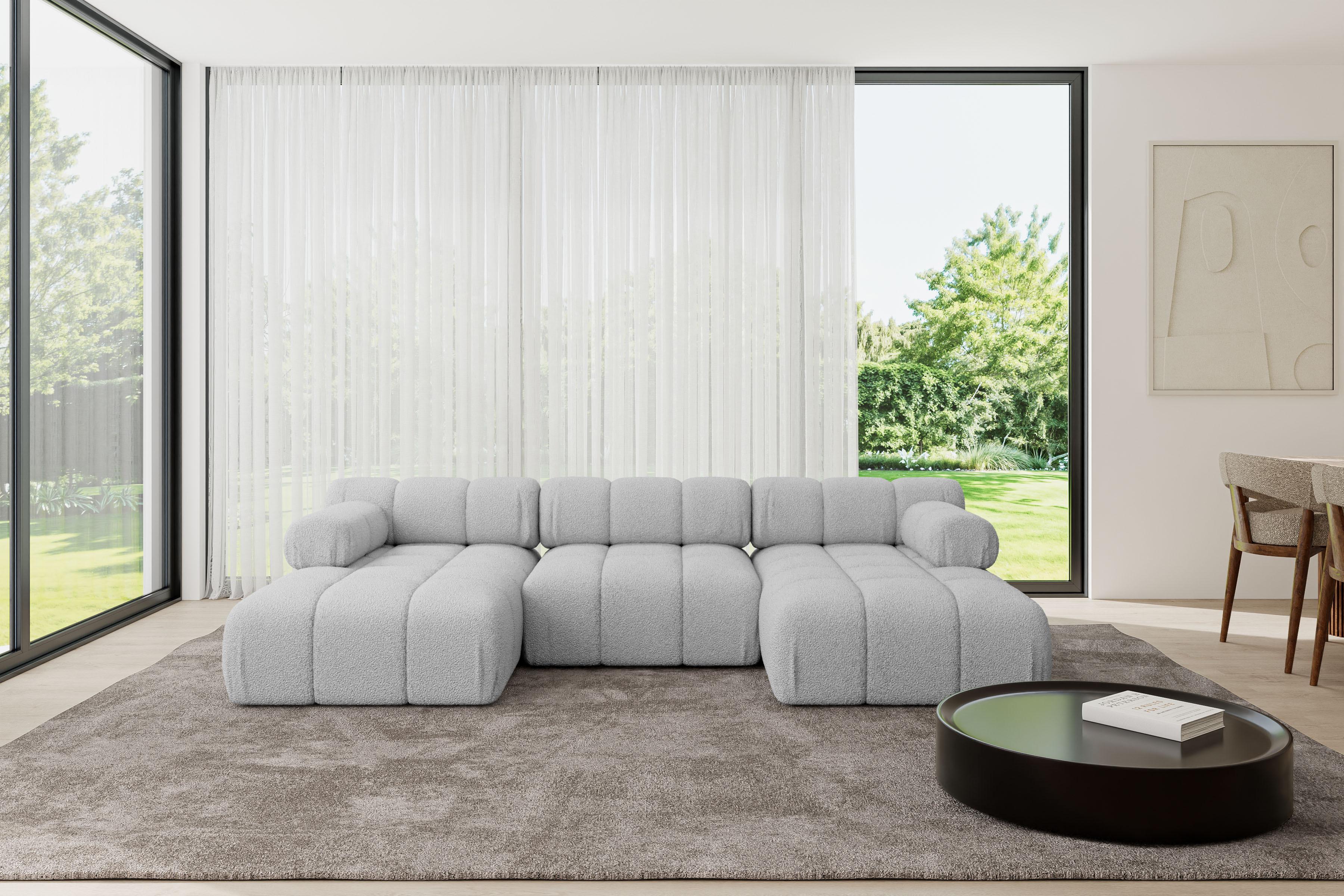 wohnli-moebel-suche-800001328110-1 WOHNLANDSCHAFT modulares Sofa Tesso-U1 - 285x160x70 cm Hellgrau Bouclé Textil ALTDECOR Möbel > Sofas & Couches > Wohnlandschaften > Wohnlandschaften U-Form Grau