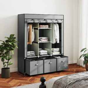wohnli-moebel-suche-800001337479-1 STOFFSCHRANK Stahl Vliesstoff Hellgrau Kunststoff HOMCOM Möbel > Schränke > Kleiderschränke Grau