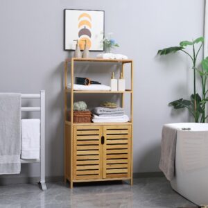 wohnli-moebel-suche-800001337483-1 BADEZIMMERSCHRANK Bambus Naturholz Holz Kleankin Möbel > Schränke > Badezimmerschränke Braun