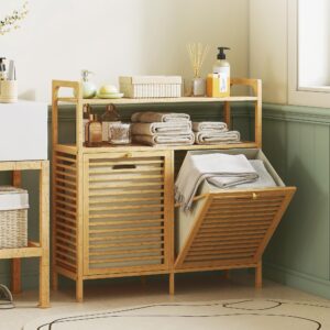wohnli-moebel-suche-800001337492-1 WÄSCHEKORB Bambus Polyester Naturholz Textil HOMCOM Möbel > Schränke > Badezimmerschränke Braun