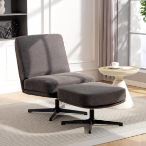 wohnli-moebel-suche-800001337851-1 SESSEL mit Hocker Drehbar Loungesessel mit Leinenoptik für Wohnzimmer Dunkelgrau Textil HOMCOM Möbel > Sessel > Relaxsessel Grau