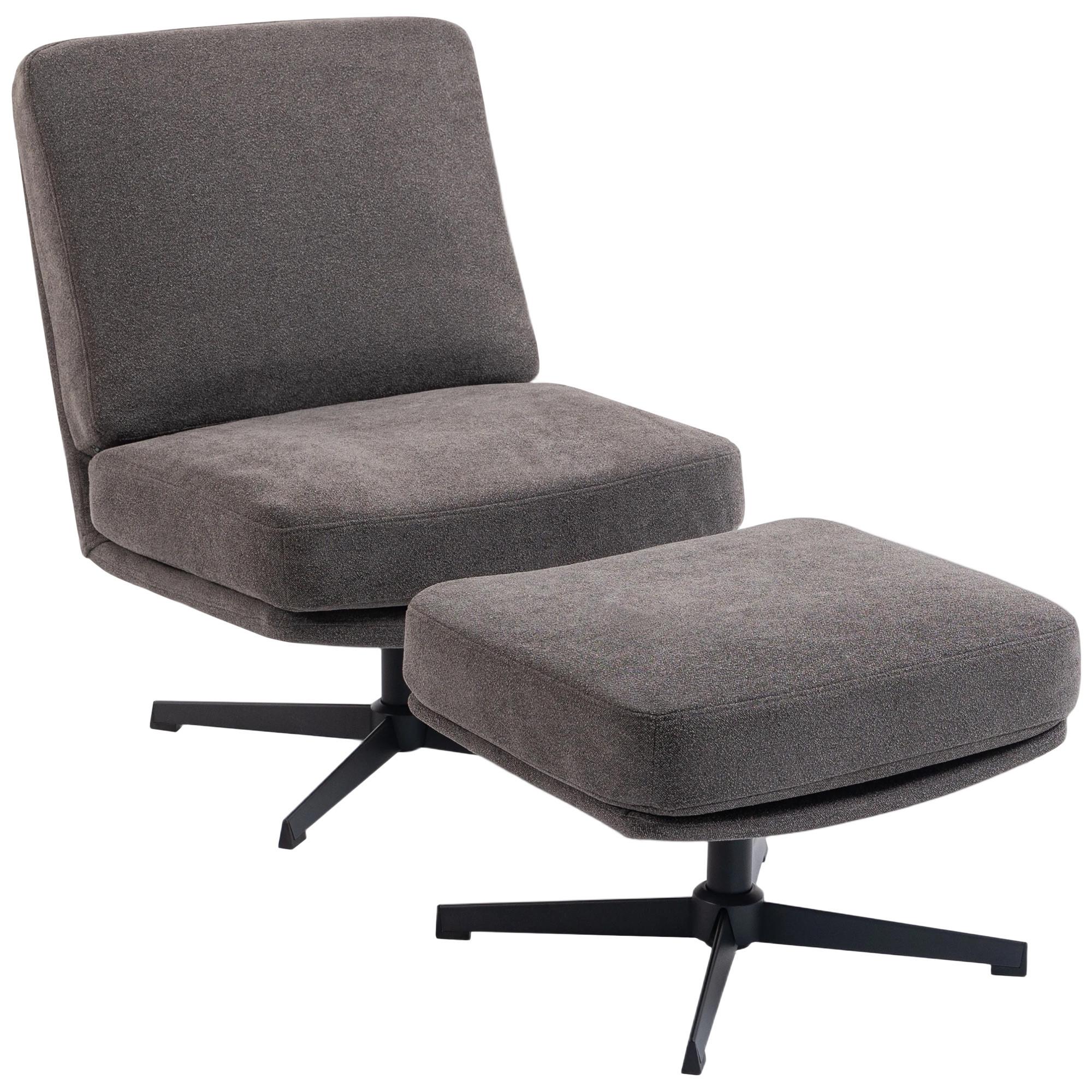 wohnli-moebel-suche-800001337851 Wohnli Möbelsuche - SESSEL mit Hocker Drehbar Loungesessel mit Leinenoptik für Wohnzimmer Dunkelgrau