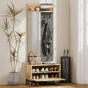 GARDEROBE-SET MDF Spiegel Naturholz Holzwerkstoff HOMCOM Garderoben Braun