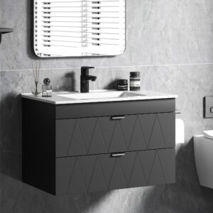 wohnli-moebel-suche-800001338682-1 WASCHBECKENUNTERSCHRANK Hängend mit Keramikwaschbecken Schwarz Holzwerkstoff HOMCOM Möbel > Schränke > Badezimmerschränke > Waschtische Schwarz