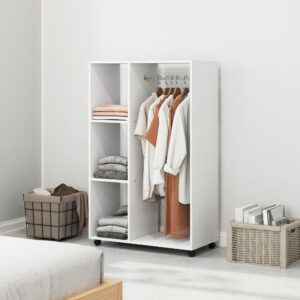 wohnli-moebel-suche-800001338720-1 KLEIDERSCHRANK-AUF-ROLLEN Spanplatte Aluminiumlegierung Weiß Holz HOMCOM Möbel > Schränke > Kleiderschränke Weiß