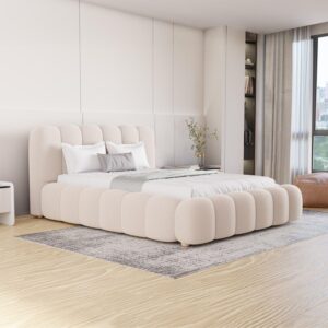 wohnli-moebel-suche-800001343637-1 POLSTERBETT Catania 140/200 cm Creme Bouclé inkl Matratze Textil Juskys Möbel > Betten > Polsterbetten Weiß