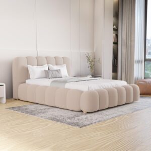 wohnli-moebel-suche-800001343775-1 POLSTERBETT Catania 140x200 cm Beige Bouclé Textil Juskys Möbel > Betten > Polsterbetten Beige