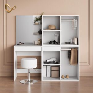 SCHMINKTISCH Nola Weiß 140 cm mit Hocker und Schrank Holzwerkstoff Livinity® Möbel > Tische > Schminktische Weiß
