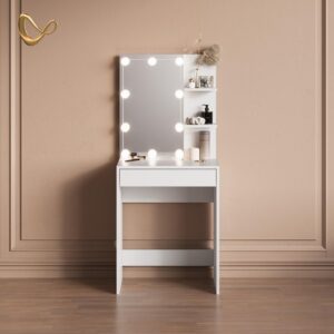 SCHMINKTISCH Nola Weiß 60 cm mit LED Beleuchtung Holzwerkstoff Livinity® Möbel > Tische > Schminktische Weiß