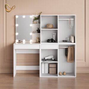 SCHMINKTISCH Nola Weiß 140 cm mit LED Beleuchtung und Schränken Holzwerkstoff Livinity® Möbel > Tische > Schminktische Weiß