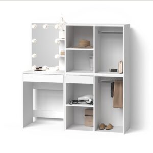 Wohnli Möbelsuche - SCHMINKTISCH Nola Weiß 140 cm mit LED Beleuchtung und Schränken