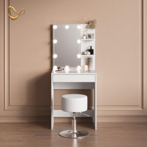 SCHMINKTISCH Nola Weiß mit LED Beleuchtung und Hocker Holzwerkstoff Livinity® Möbel > Tische > Schminktische Weiß