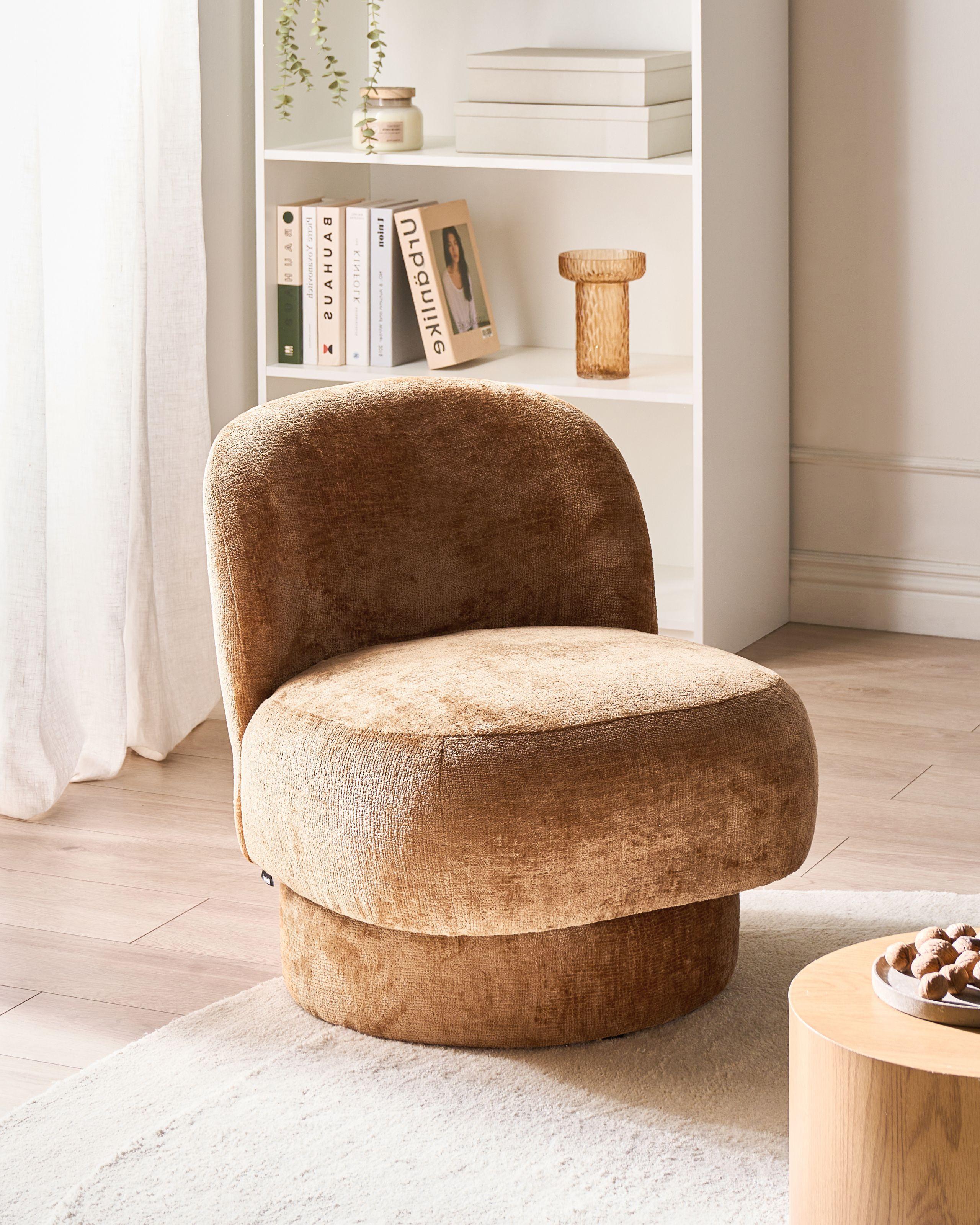 DREHSESSEL Goldbraun Aylo Textil Beliani Möbel > Sessel > Polstersessel Braun