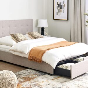 wohnli-moebel-suche-800001353465-1 BETT 140/200 cm Hellgrau La Rochelle Textil Beliani Möbel > Betten Grau