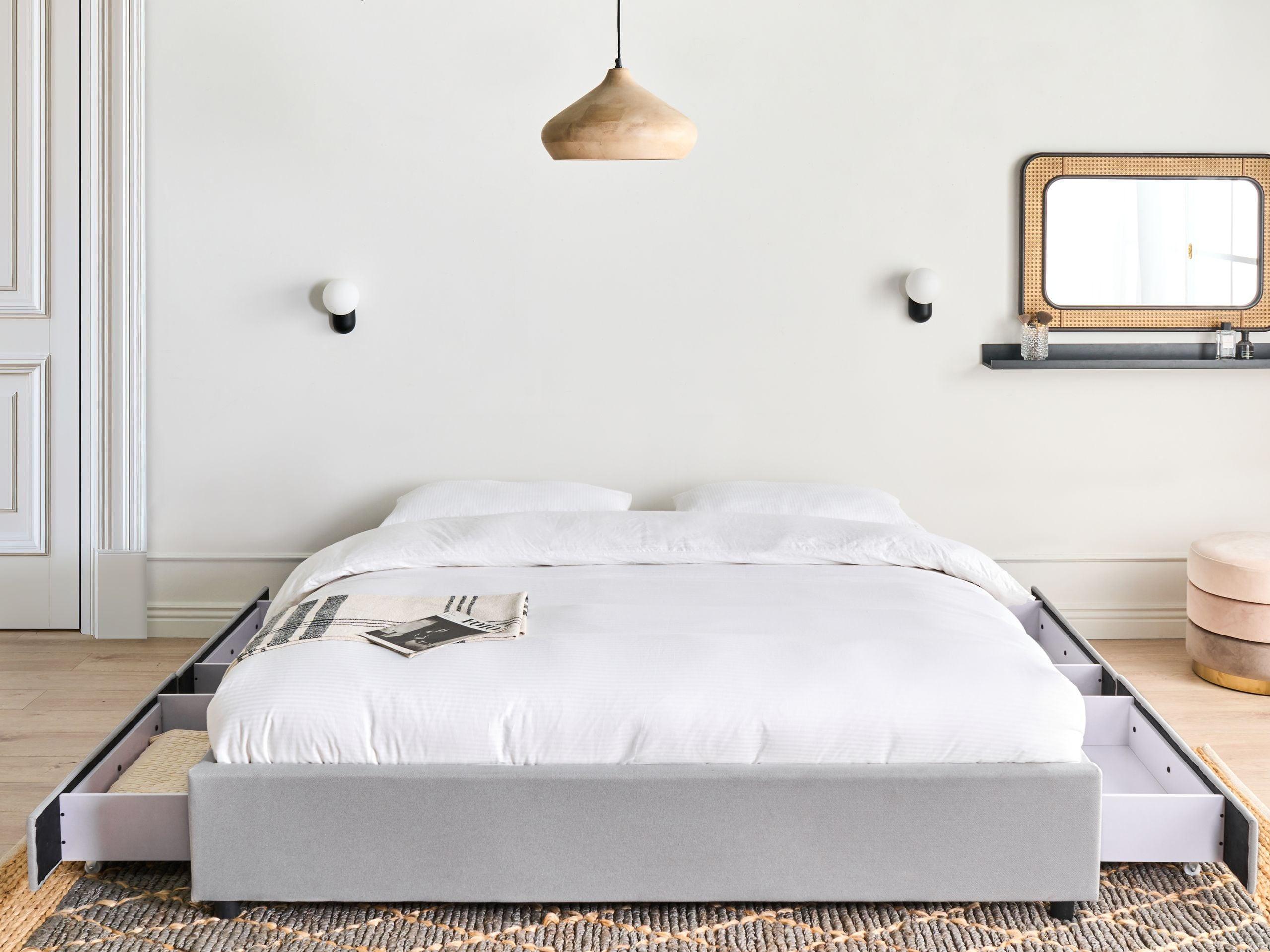 BETT 180/200 cm Hellgrau Prades Textil Beliani Möbel > Betten Grau