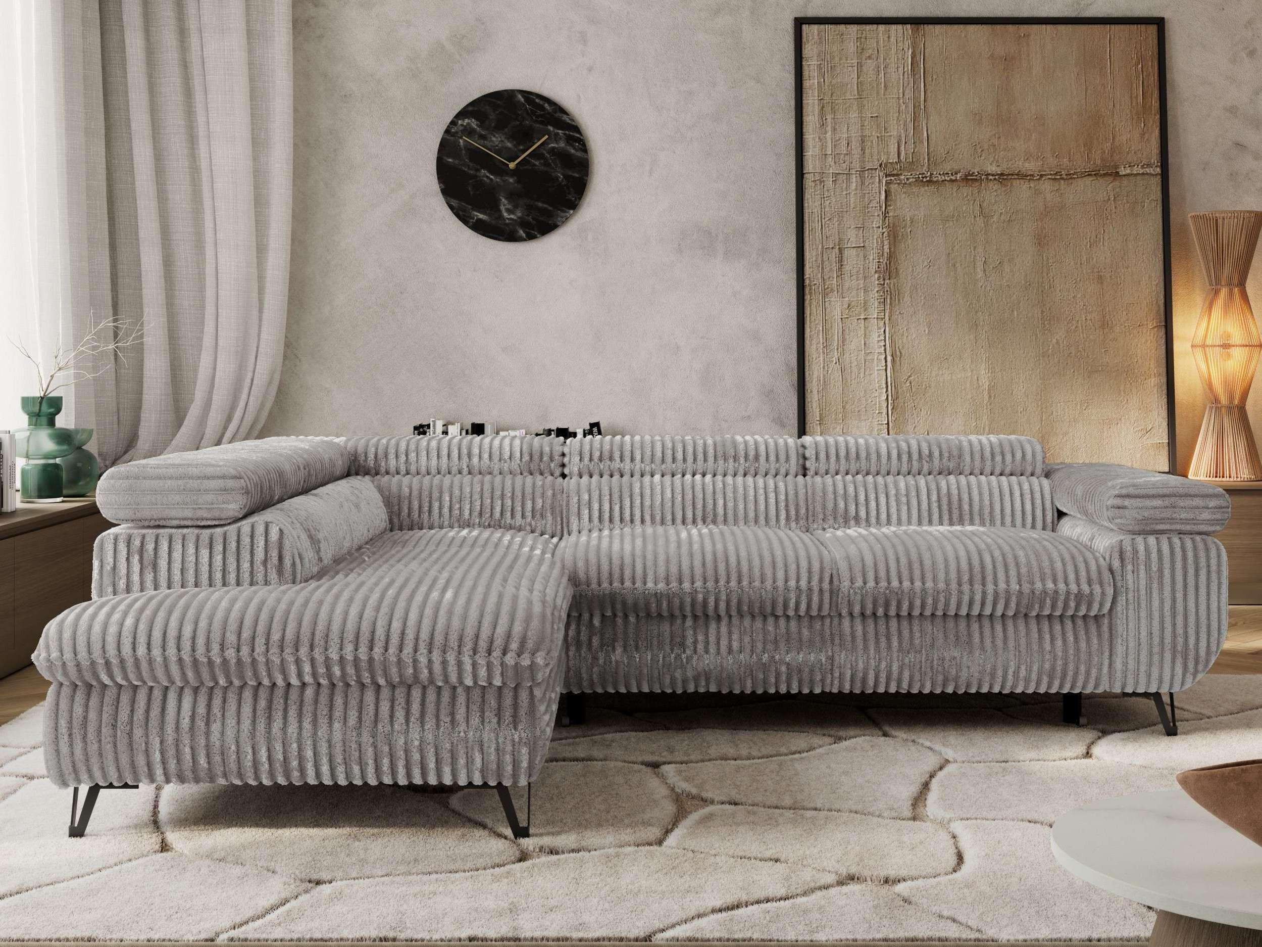 wohnli-moebel-suche-800001354235-1 ECKSOFA PABLO L Hellgrau Cord - Links Seite mit Visco Topper Textil MKS Möbel > Sofas & Couches > Wohnlandschaften > Ecksofas Grau