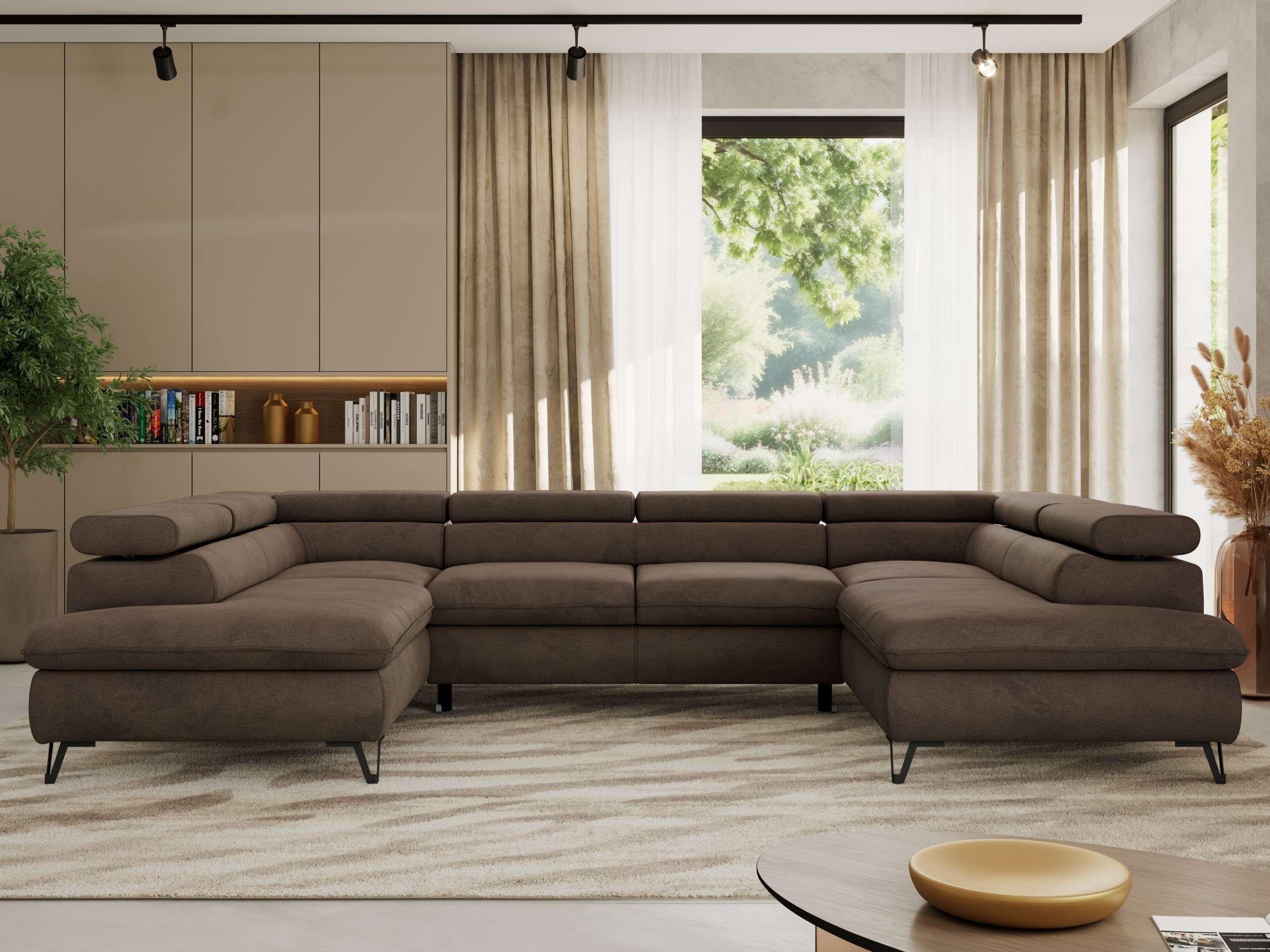 WOHNLANDSCHAFT PABLO U Velvet Braun mit Topper Visco Textil MKS Möbel > Sofas & Couches > Wohnlandschaften > Wohnlandschaften U-Form Braun