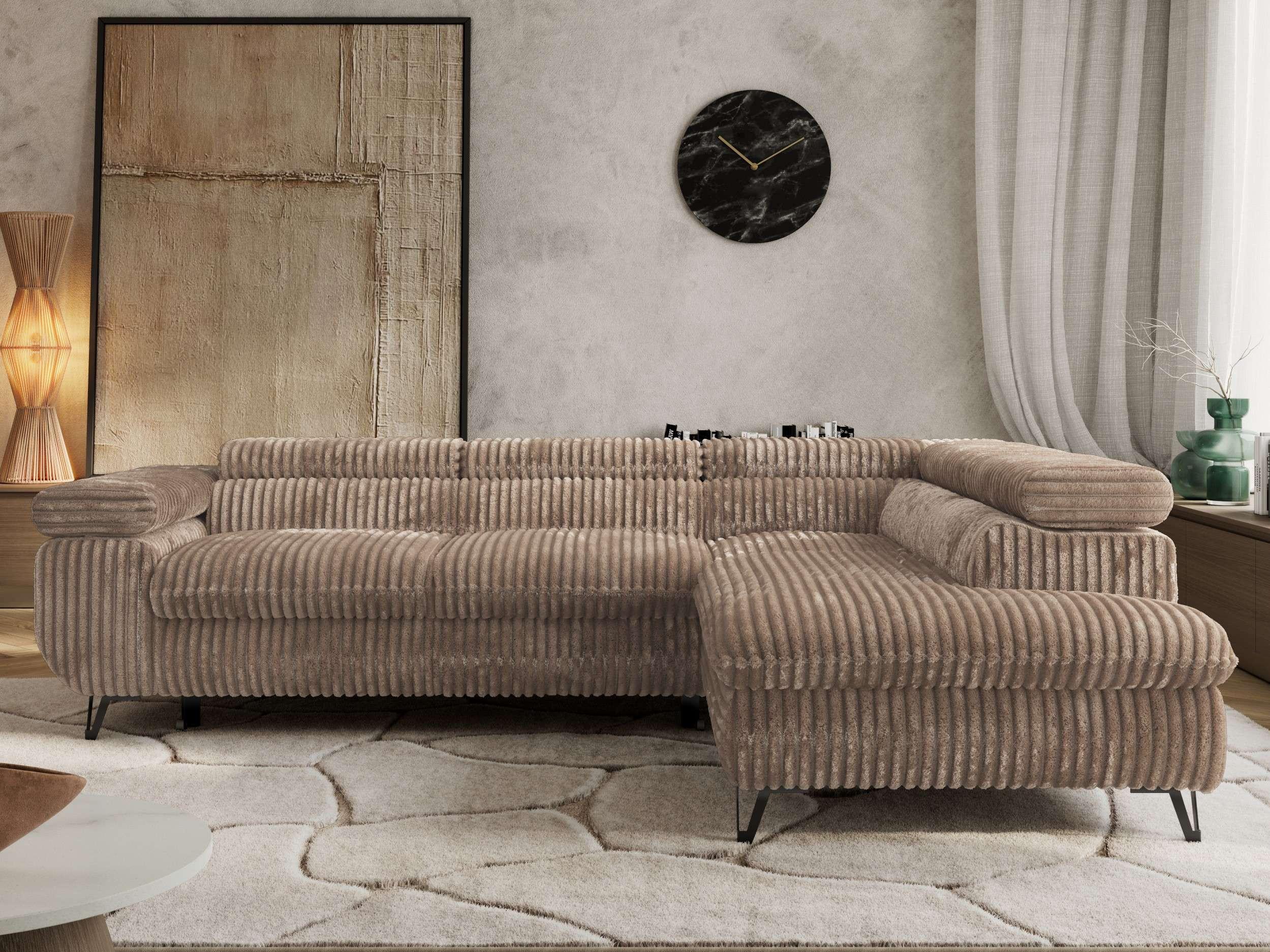 ECKSOFA PABLO L Braun Cord - Rechts Seite Textil MKS Möbel > Sofas & Couches > Wohnlandschaften > Ecksofas Braun