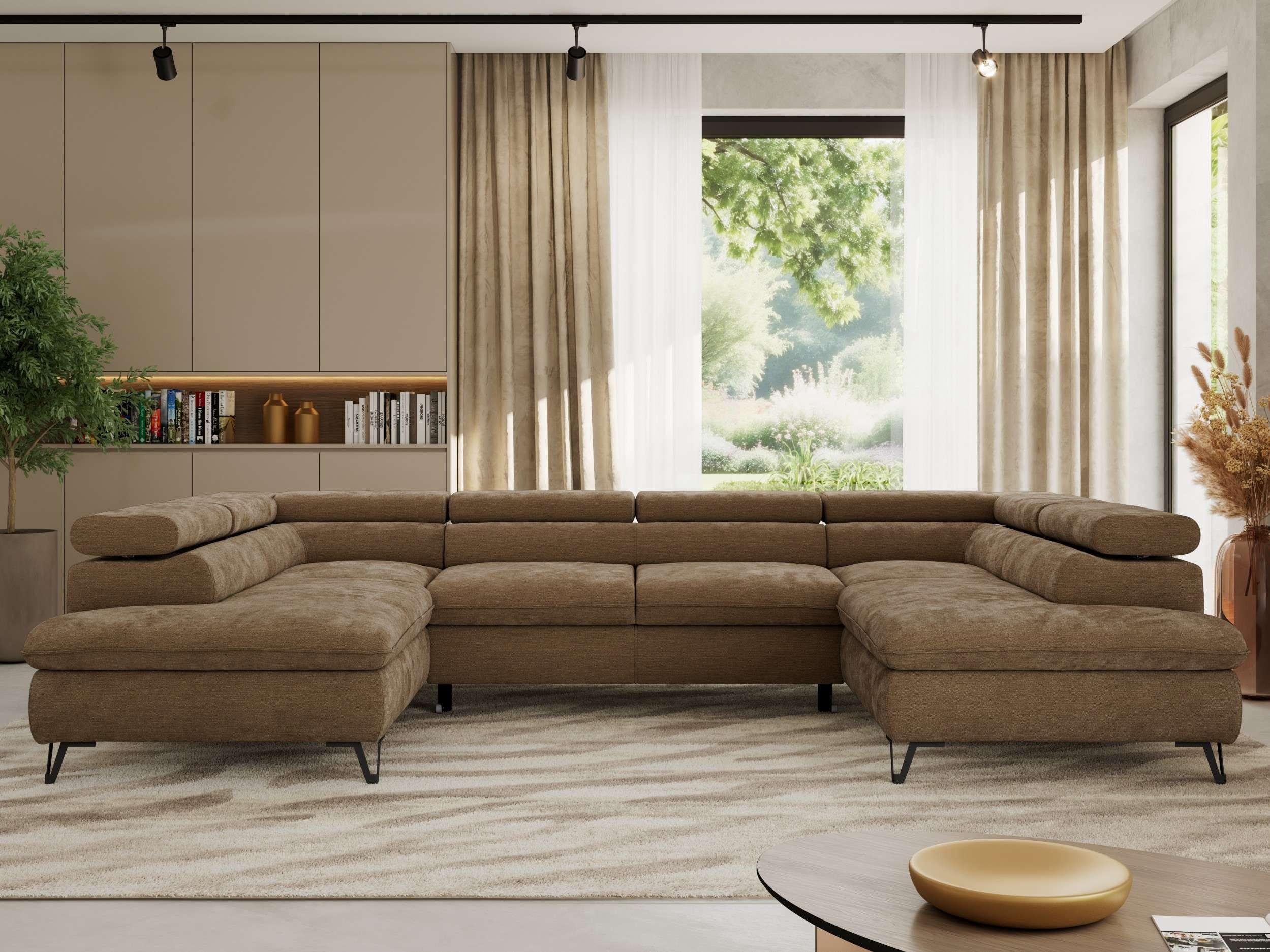WOHNLANDSCHAFT PABLO U Schenille glatt Braun mit Topper T25 Textil MKS Möbel > Sofas & Couches > Wohnlandschaften > Wohnlandschaften U-Form Braun