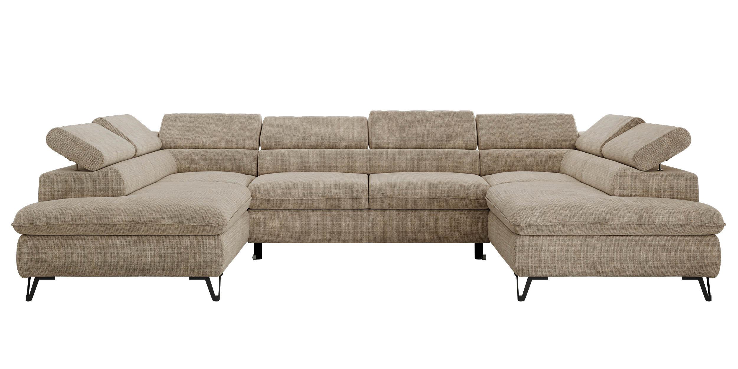 Wohnli Möbelsuche - WOHNLANDSCHAFT PABLO U Schenille grob gewebt Beige mit Topper Visco