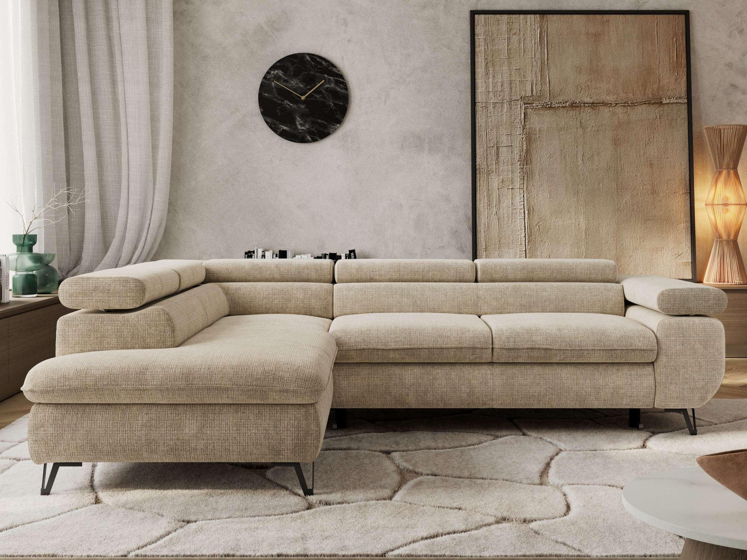 ECKSOFA PABLO L Beige Schenille grob gewebt - Links Seite mit Visco Topper Textil MKS Möbel > Sofas & Couches > Wohnlandschaften > Ecksofas Beige