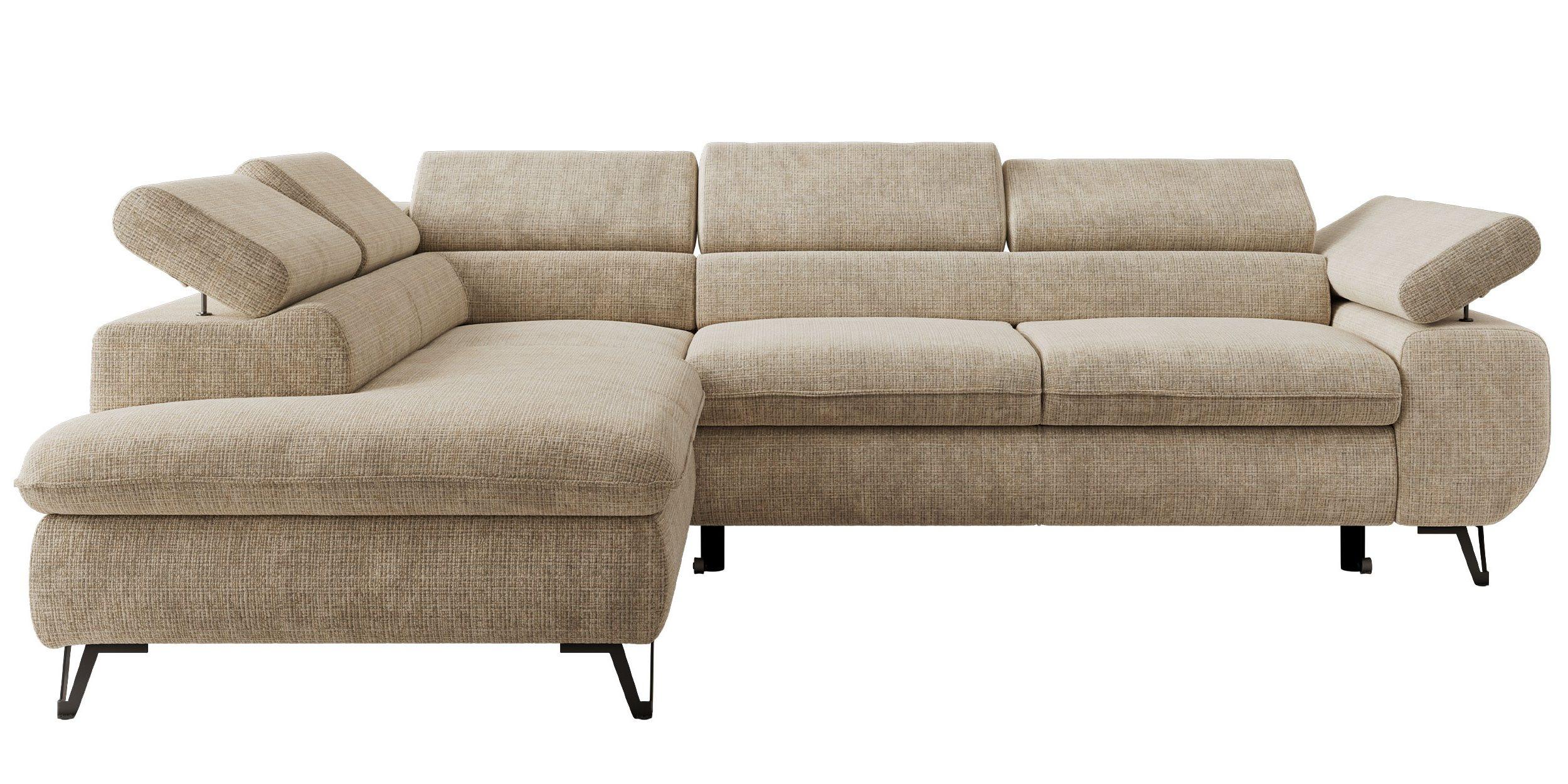 Wohnli Möbelsuche - ECKSOFA PABLO L Beige Schenille grob gewebt - Links Seite mit Visco Topper