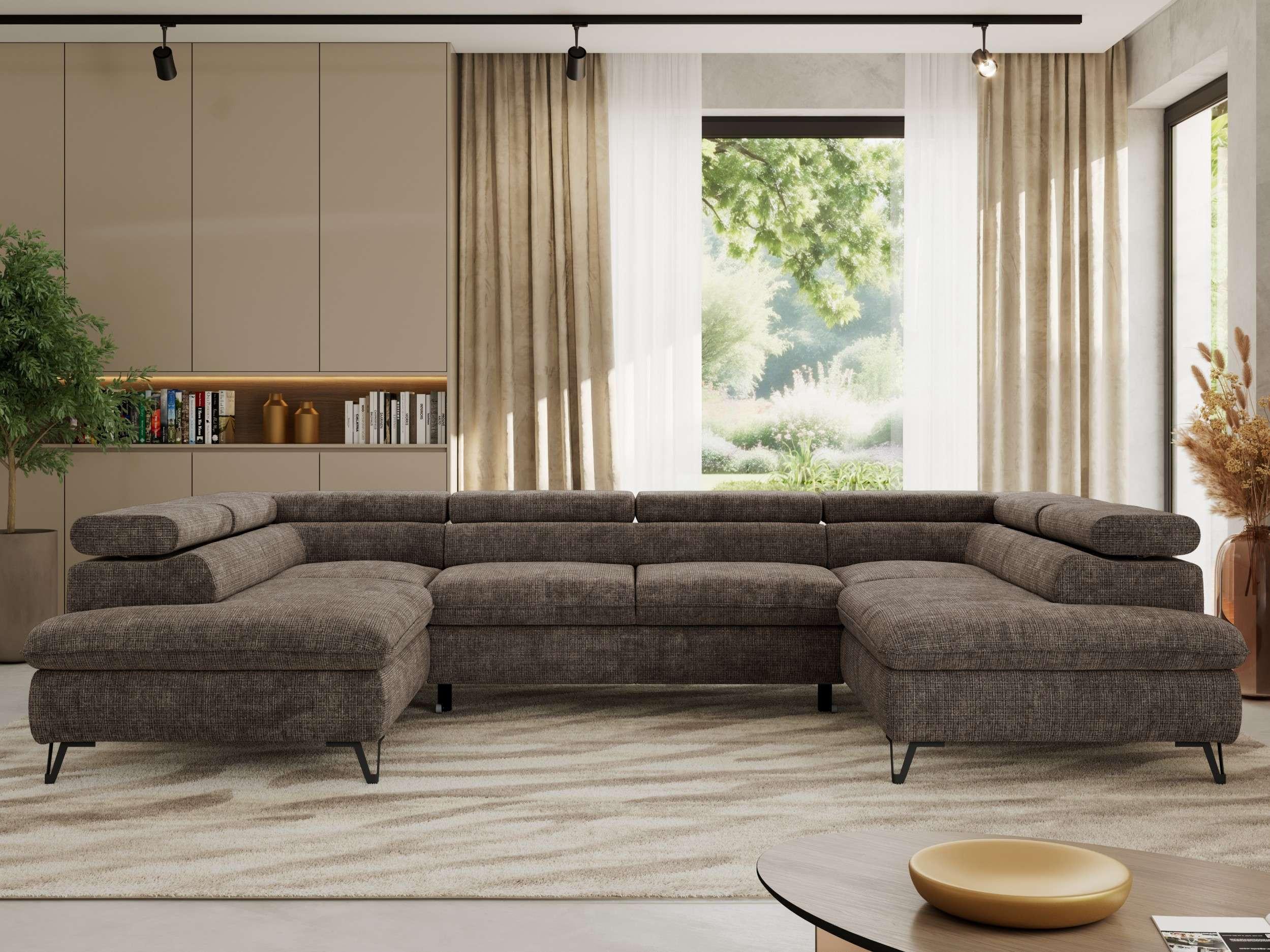 WOHNLANDSCHAFT PABLO U Schenille grob gewebt Braun mit Topper T25 Textil MKS Möbel > Sofas & Couches > Wohnlandschaften > Wohnlandschaften U-Form Braun