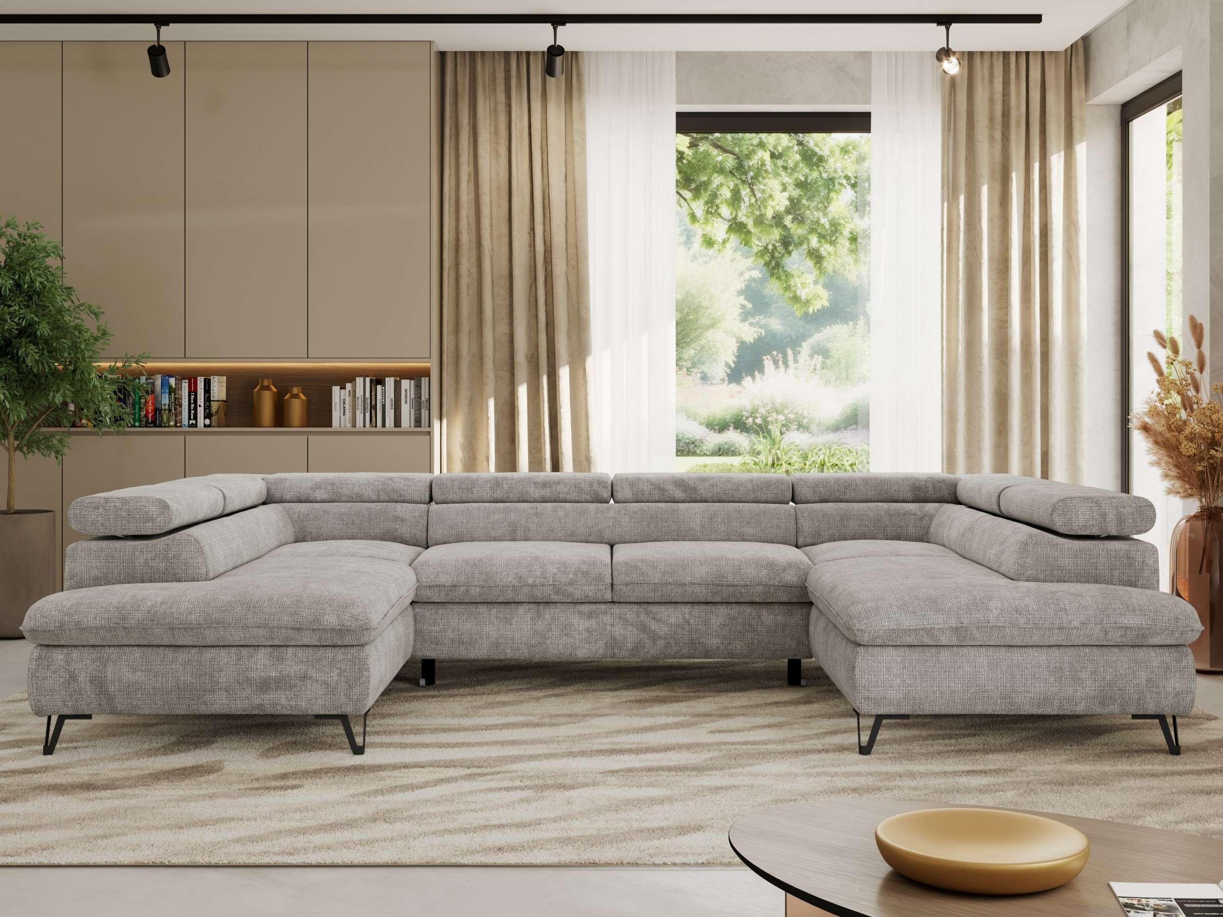 WOHNLANDSCHAFT PABLO U Schenille grob gewebt Hellgrau mit Topper T25 Textil MKS Möbel > Sofas & Couches > Wohnlandschaften > Wohnlandschaften U-Form Grau