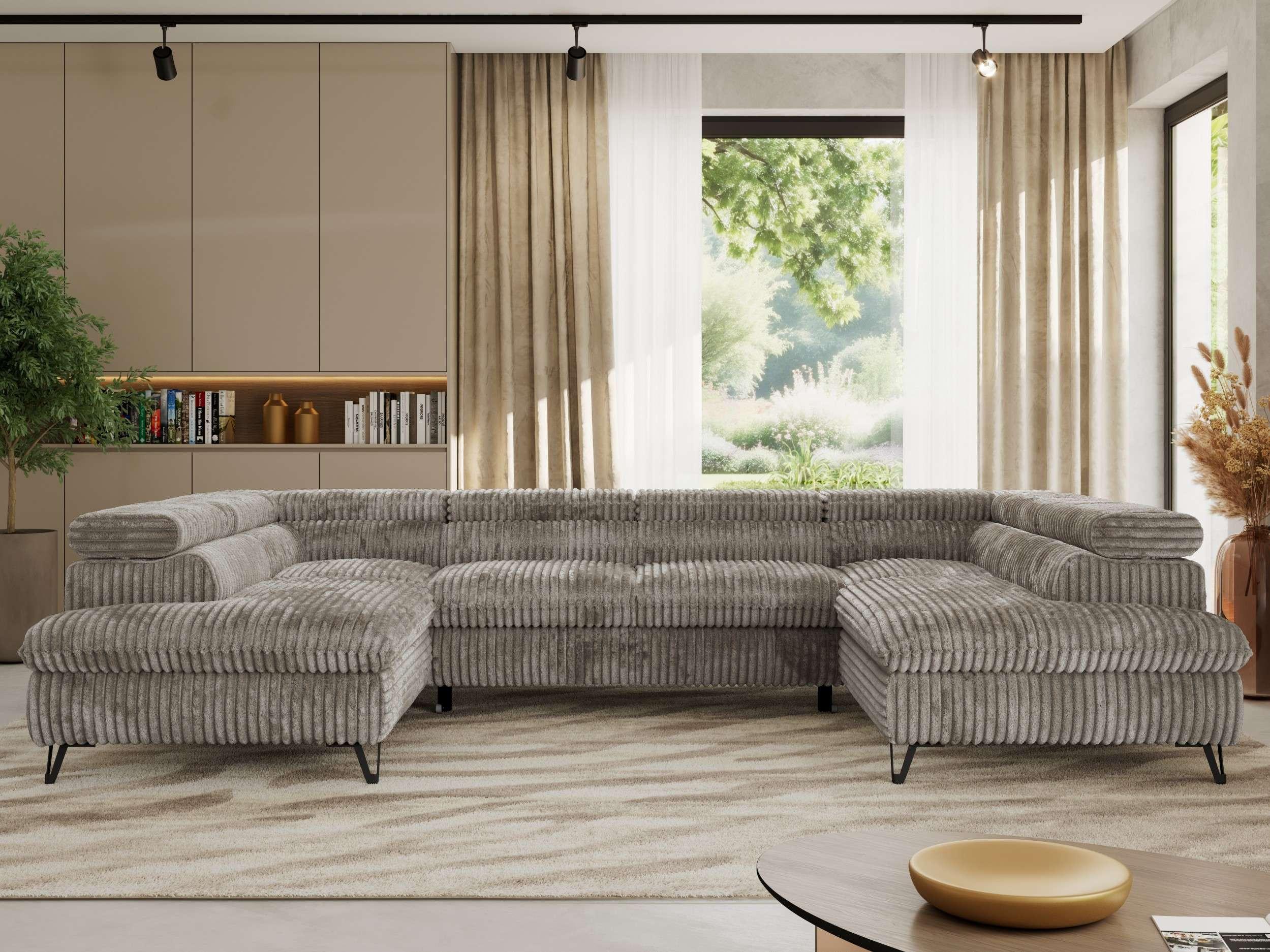 wohnli-moebel-suche-800001354335-1 WOHNLANDSCHAFT PABLO U Cord Hellbraun mit Topper T25 Textil MKS Möbel > Sofas & Couches > Wohnlandschaften > Wohnlandschaften U-Form Grau